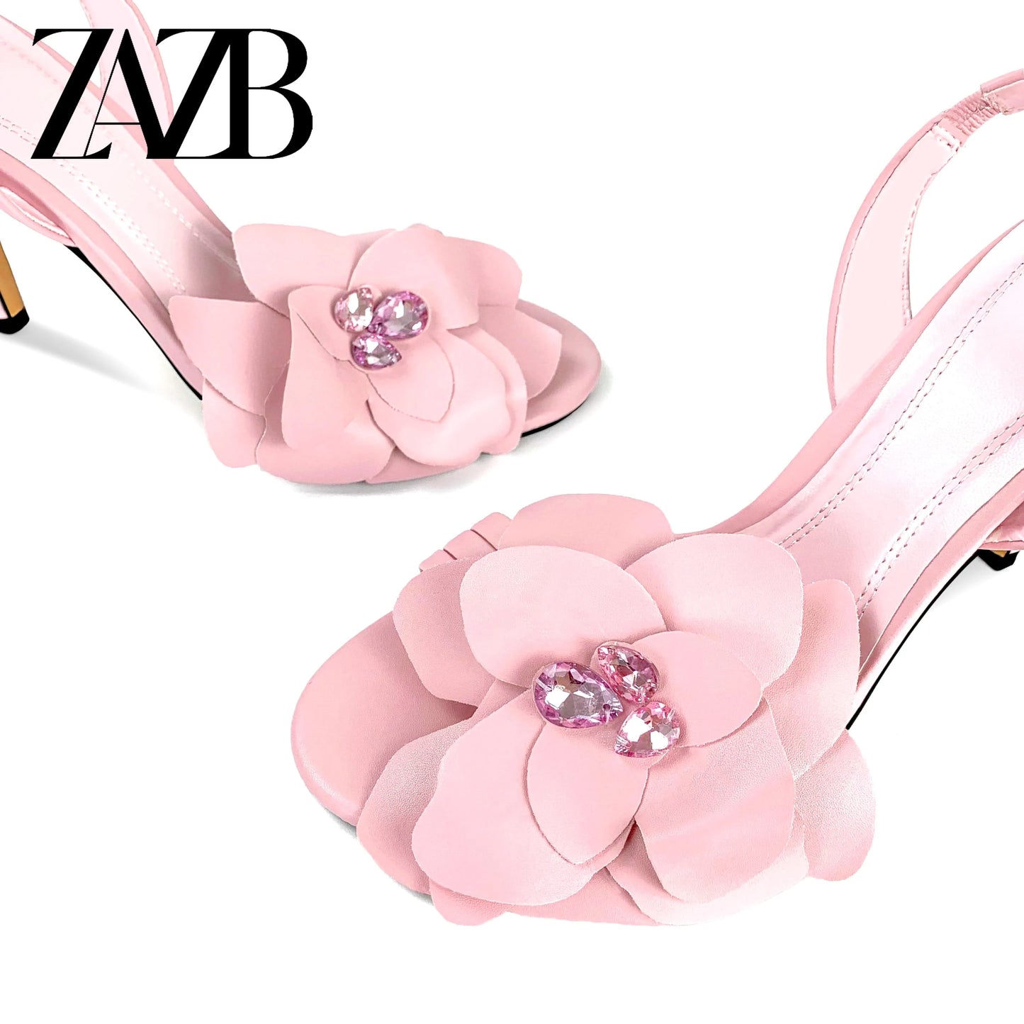 ZAZB brand custom leather high heels shoes for women sandals rhinestone flower wedding bride ladies and chaussures pour femmes