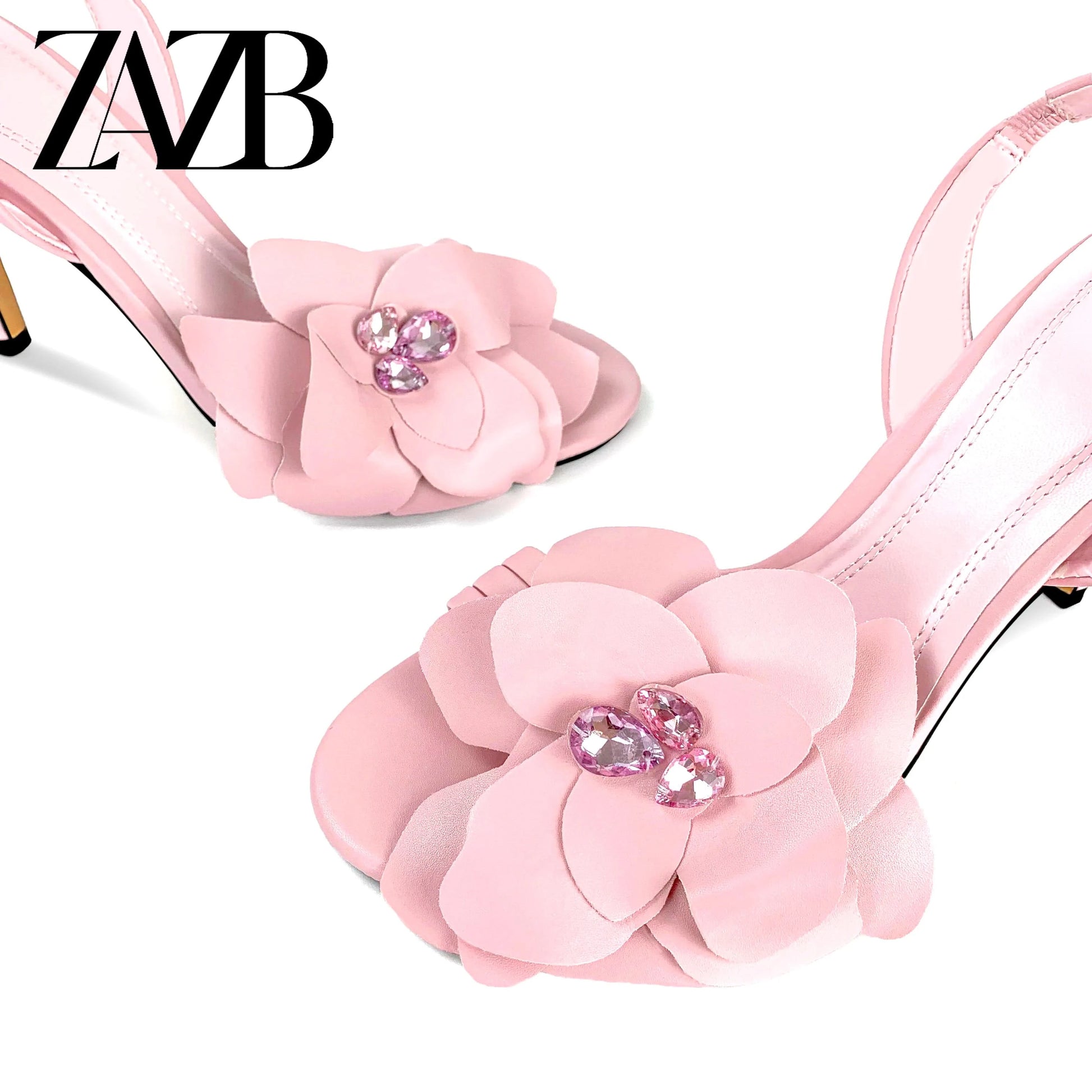 ZAZB brand custom leather high heels shoes for women sandals rhinestone flower wedding bride ladies and chaussures pour femmes