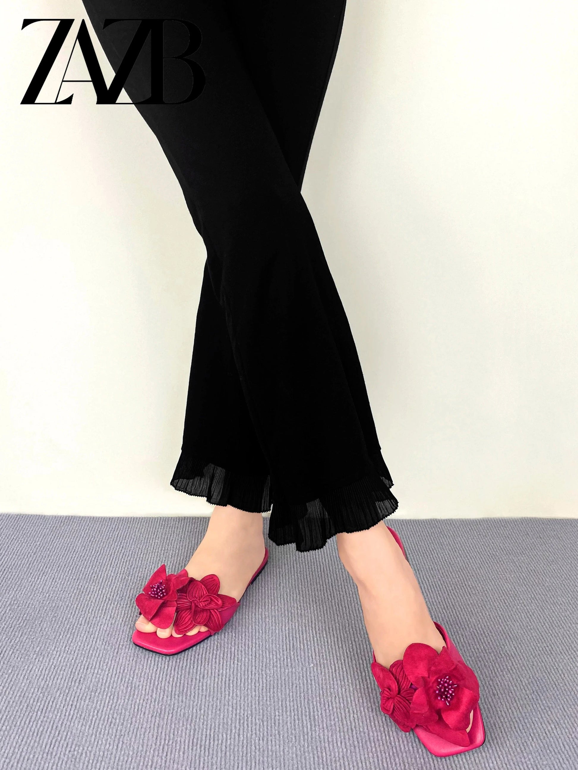 ZAZB brand custom slippers for ZAZB brand custom slippers for shoes luxury flat sandals and women ladies mules Floral plant desi