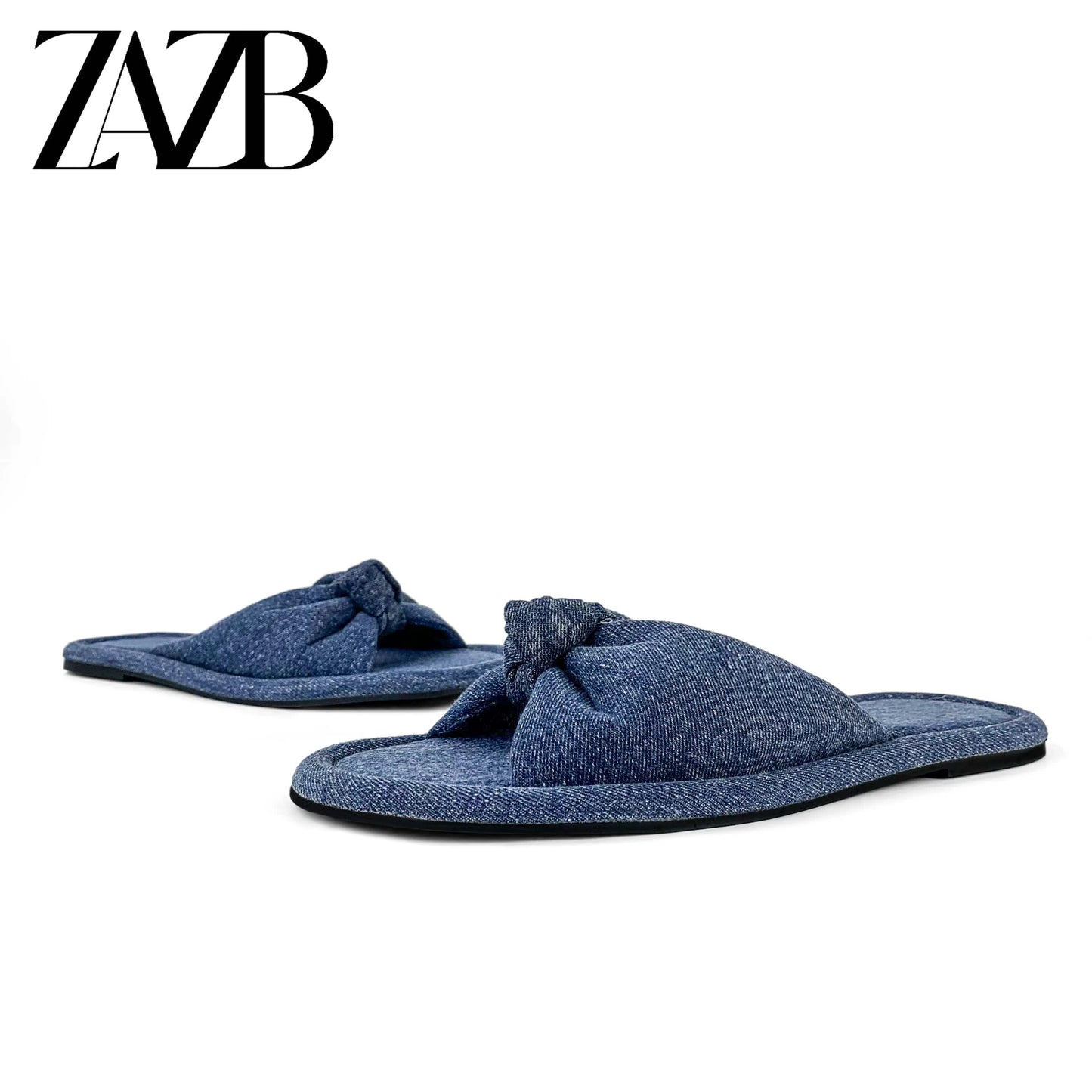 ZAZB brand Custom women flat shoes ladies shoes and sandals for mules luxury slippers Denim fabric chaussures pour femmes