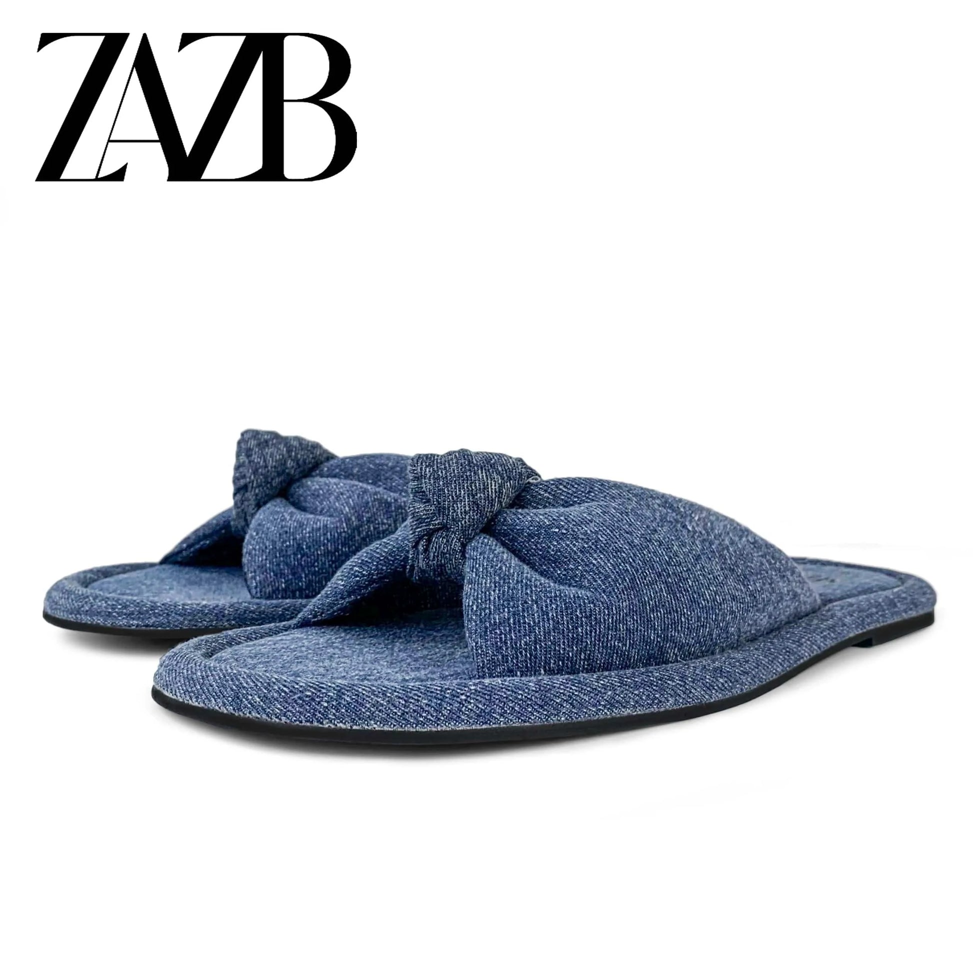 ZAZB brand Custom women flat shoes ladies shoes and sandals for mules luxury slippers Denim fabric chaussures pour femmes