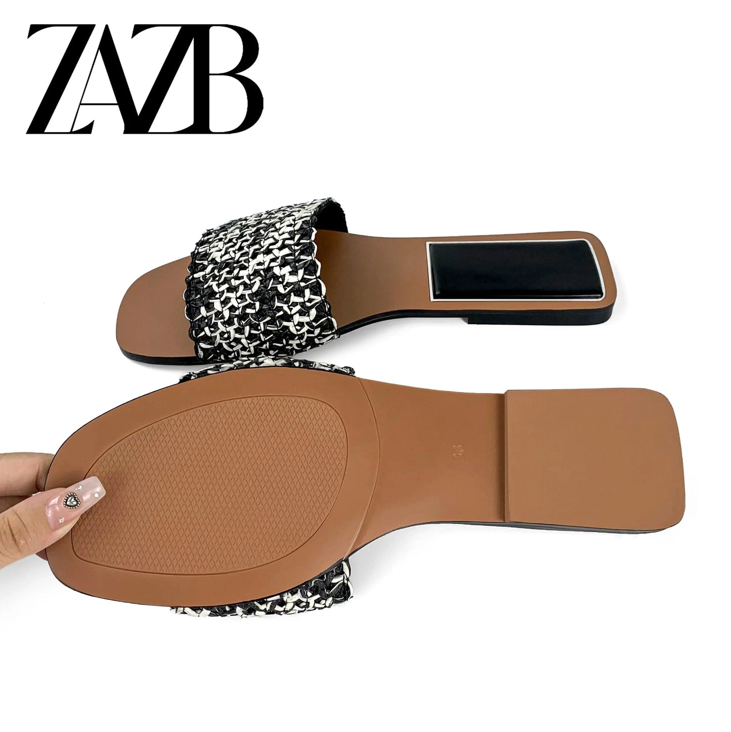 ZAZB brand Custom women flat shoes ladies shoes and sandals for mules luxury slippers Hemp rope weaving chaussures pour femmes