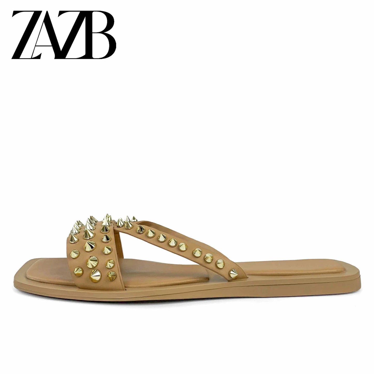 ZAZB brand Custom women flat shoes ladies shoes and sandals for mules luxury slippers rivet chaussures pour femmes