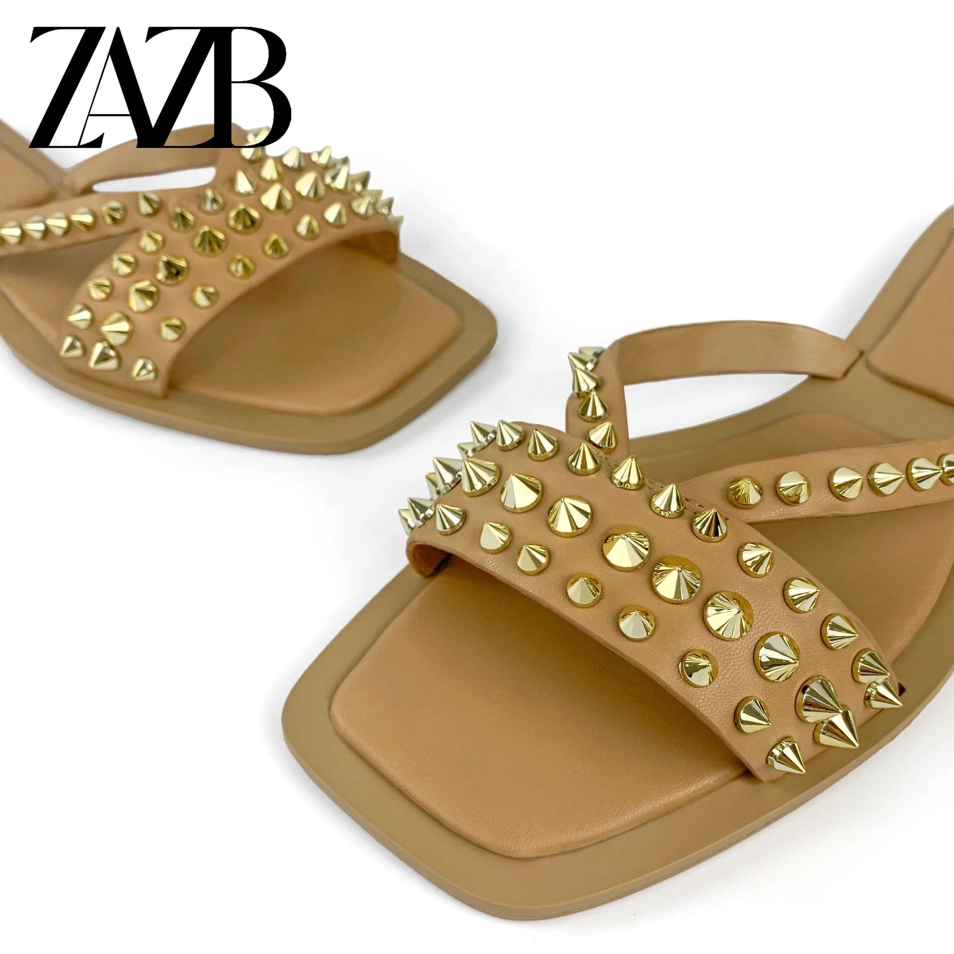 ZAZB brand Custom women flat shoes ladies shoes and sandals for mules luxury slippers rivet chaussures pour femmes