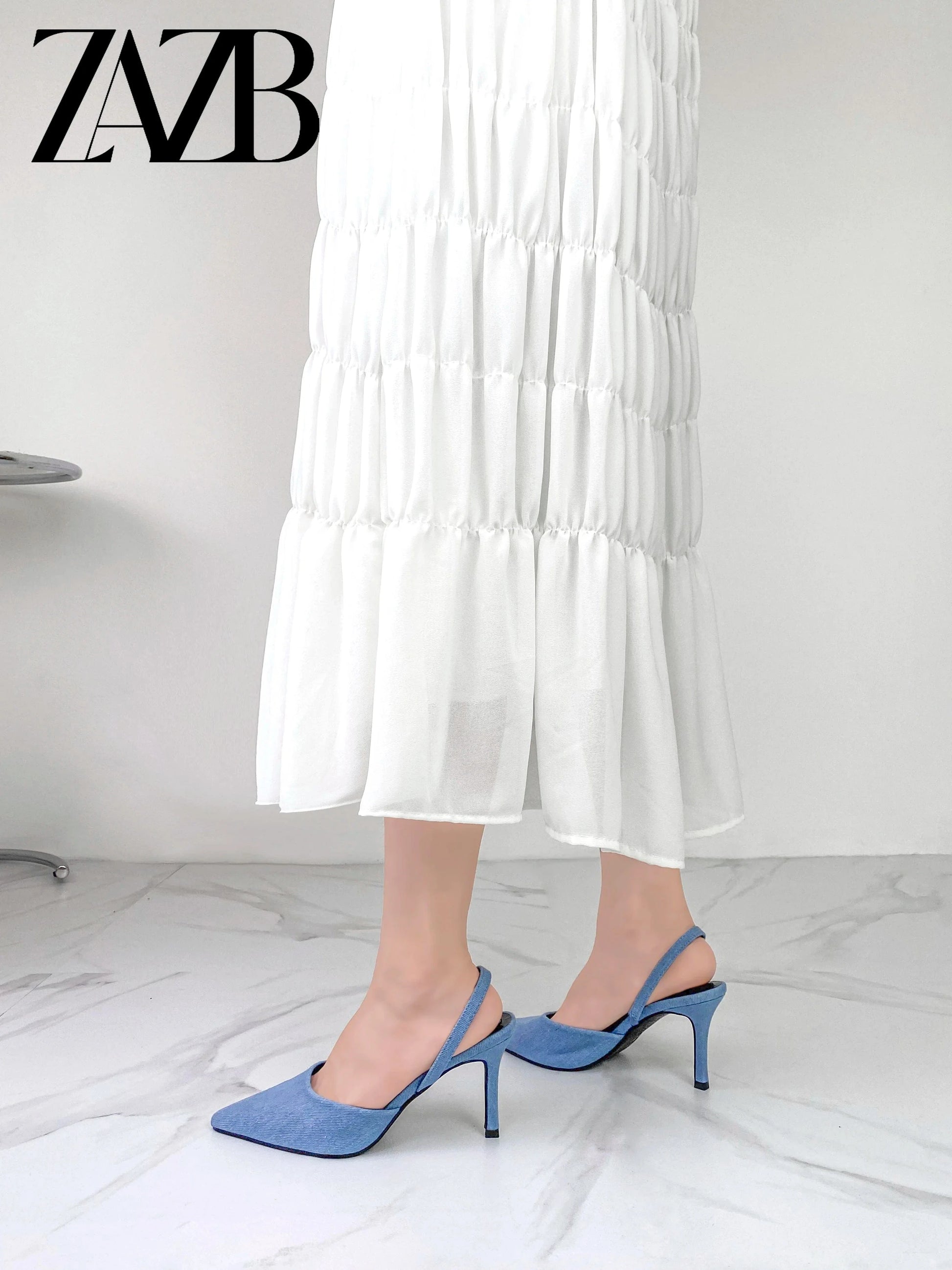 ZAZB Brand Customized Denim Fabric Design Leather High Heel Women's Sandals Wedding Bride Women's Dress