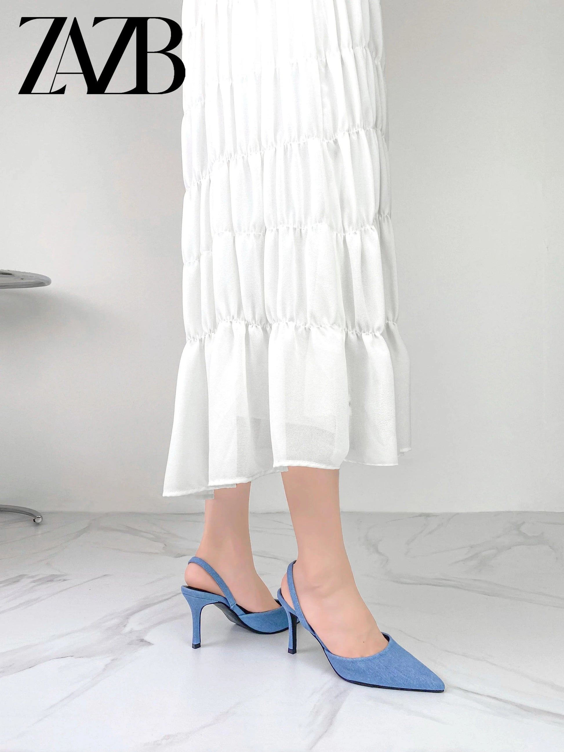 ZAZB Brand Customized Denim Fabric Design Leather High Heel Women's Sandals Wedding Bride Women's Dress