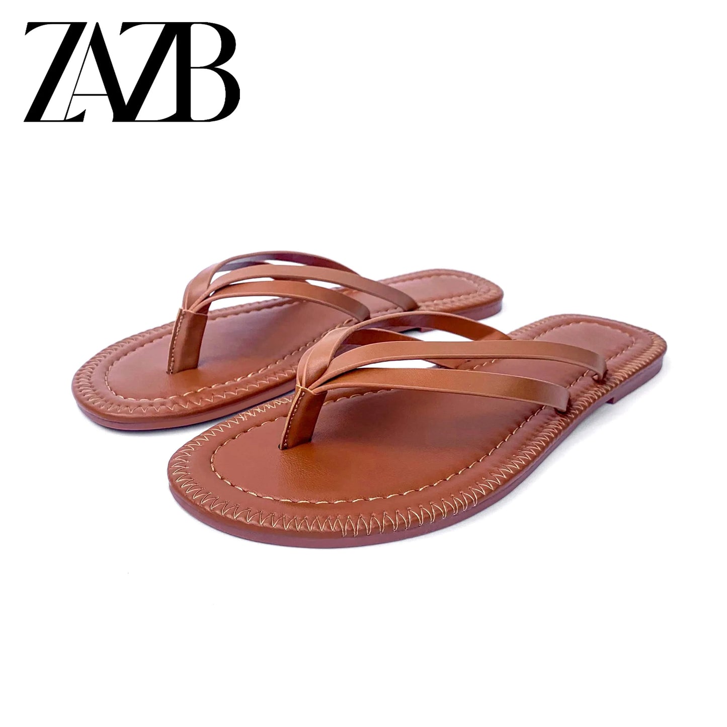 ZAZB brand customized leather brown herringbone slippers for women's luxury slippers for women