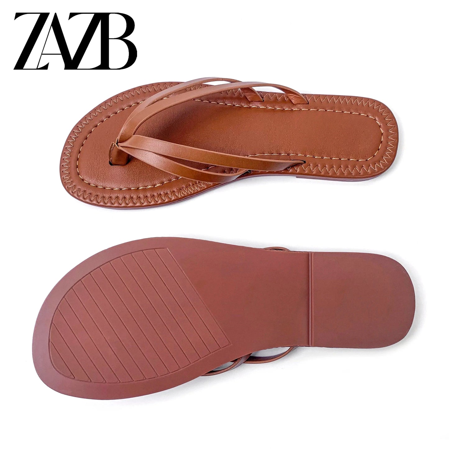 ZAZB brand customized leather brown herringbone slippers for women's luxury slippers for women