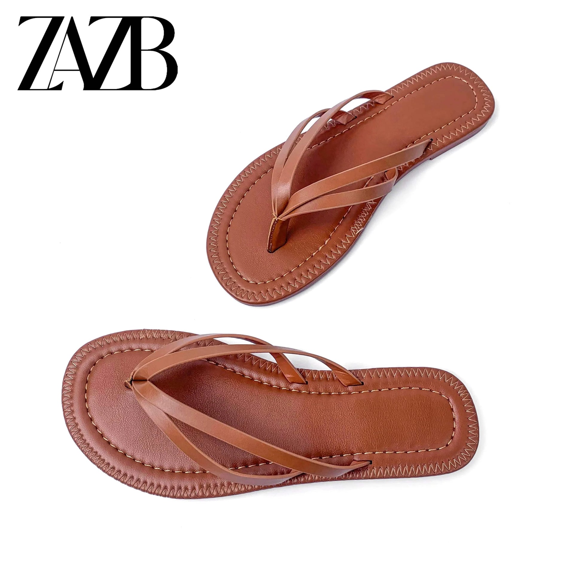 ZAZB brand customized leather brown herringbone slippers for women's luxury slippers for women