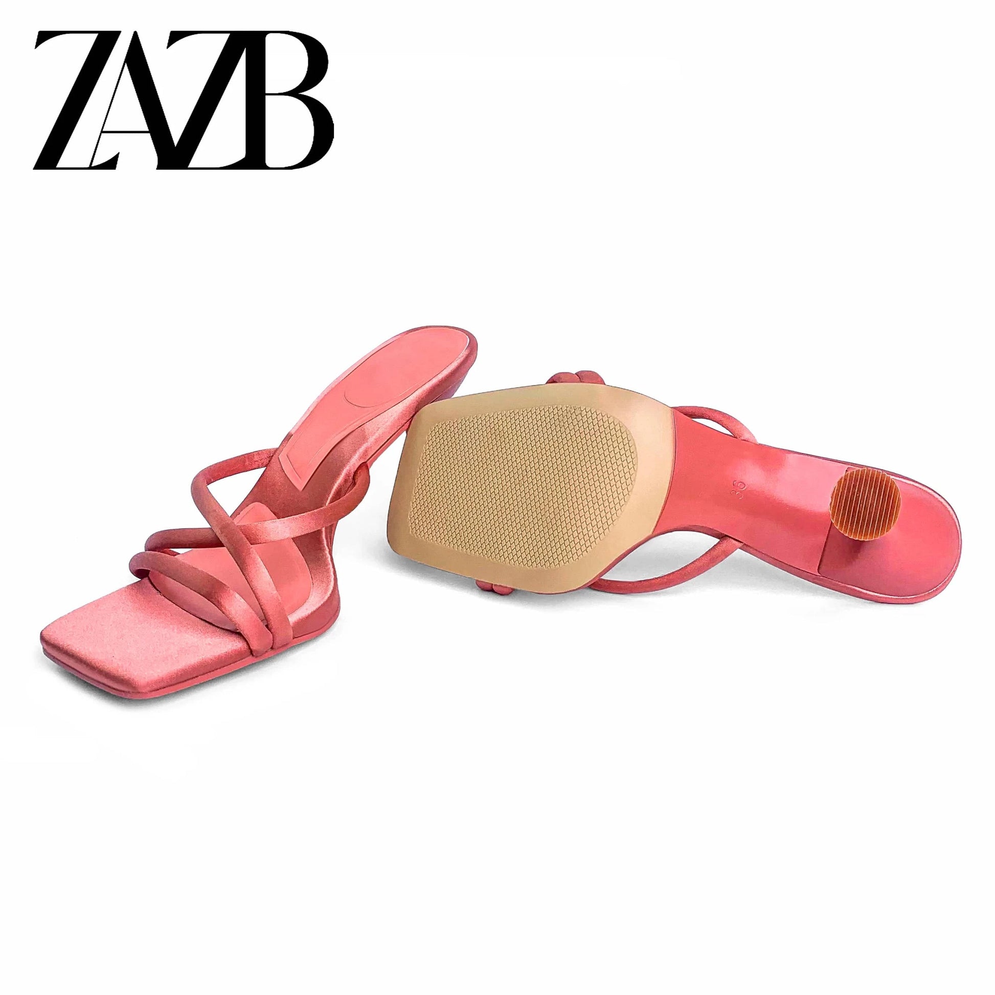 ZAZB Brand Customized Leather Coral Red High Heel Slippers Women's Slippers Wedding Bride Women's and Women's Dress