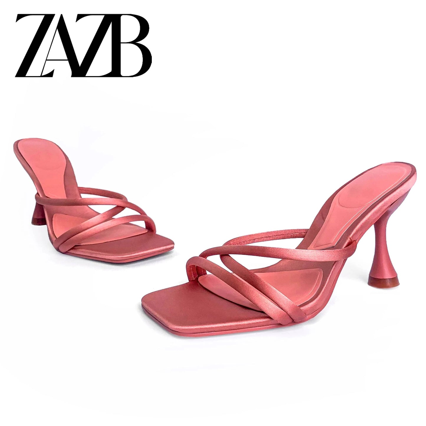 ZAZB Brand Customized Leather Coral Red High Heel Slippers Women's Slippers Wedding Bride Women's and Women's Dress