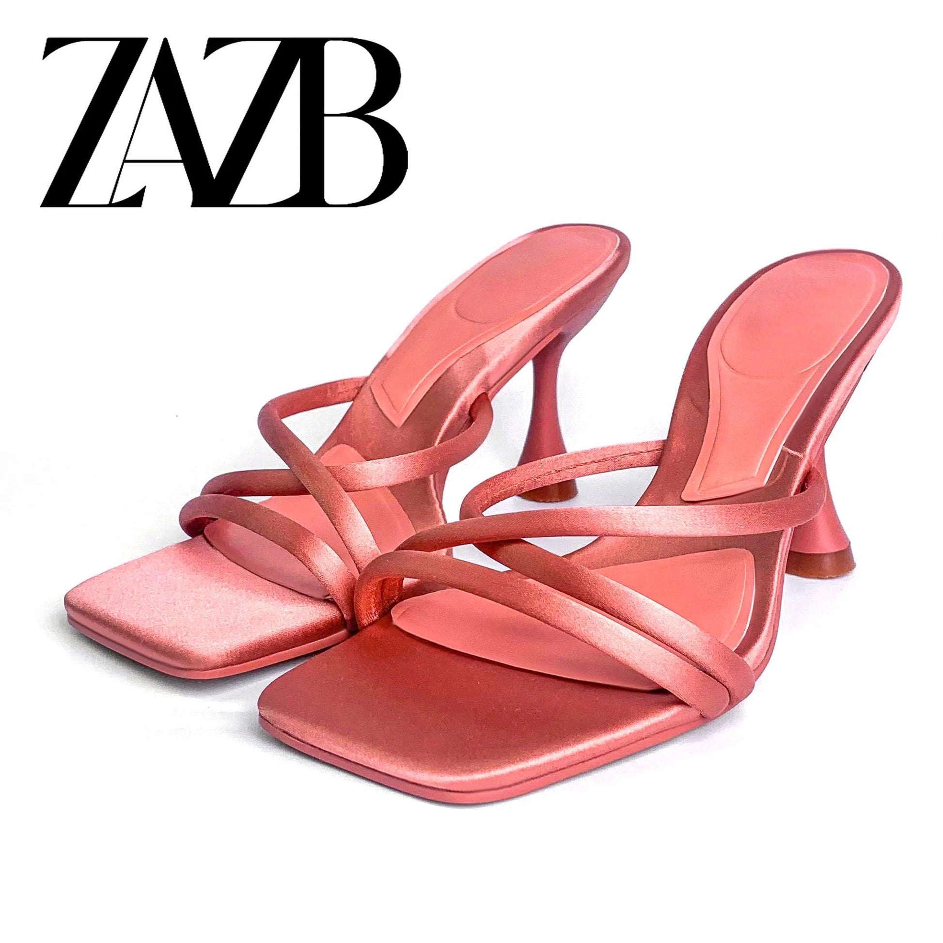 ZAZB Brand Customized Leather Coral Red High Heel Slippers Women's Slippers Wedding Bride Women's and Women's Dress