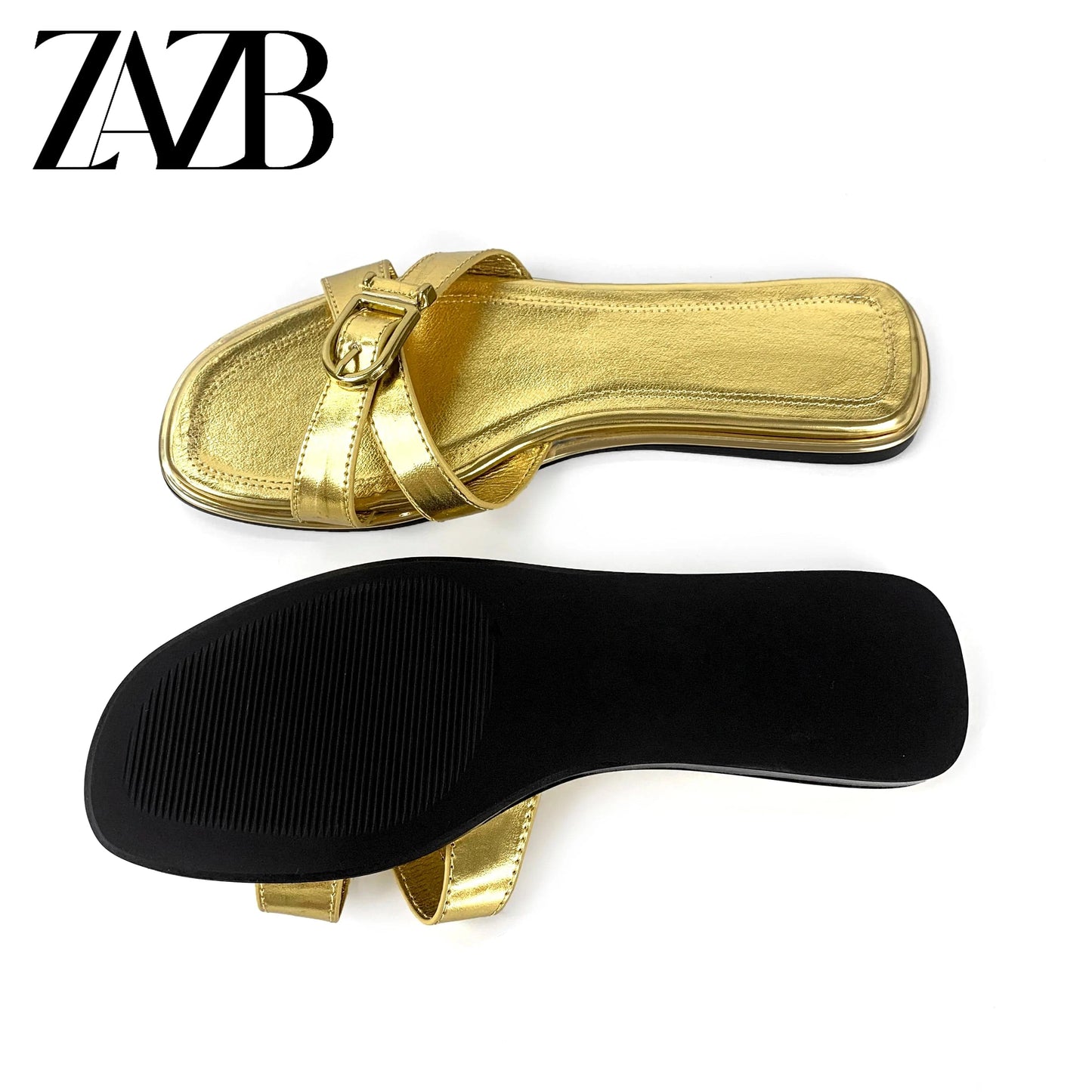 ZAZB Brand Customized Leather Metal Buckle Decoration Women's Slippers Luxury Slippers Wedding Bride Women