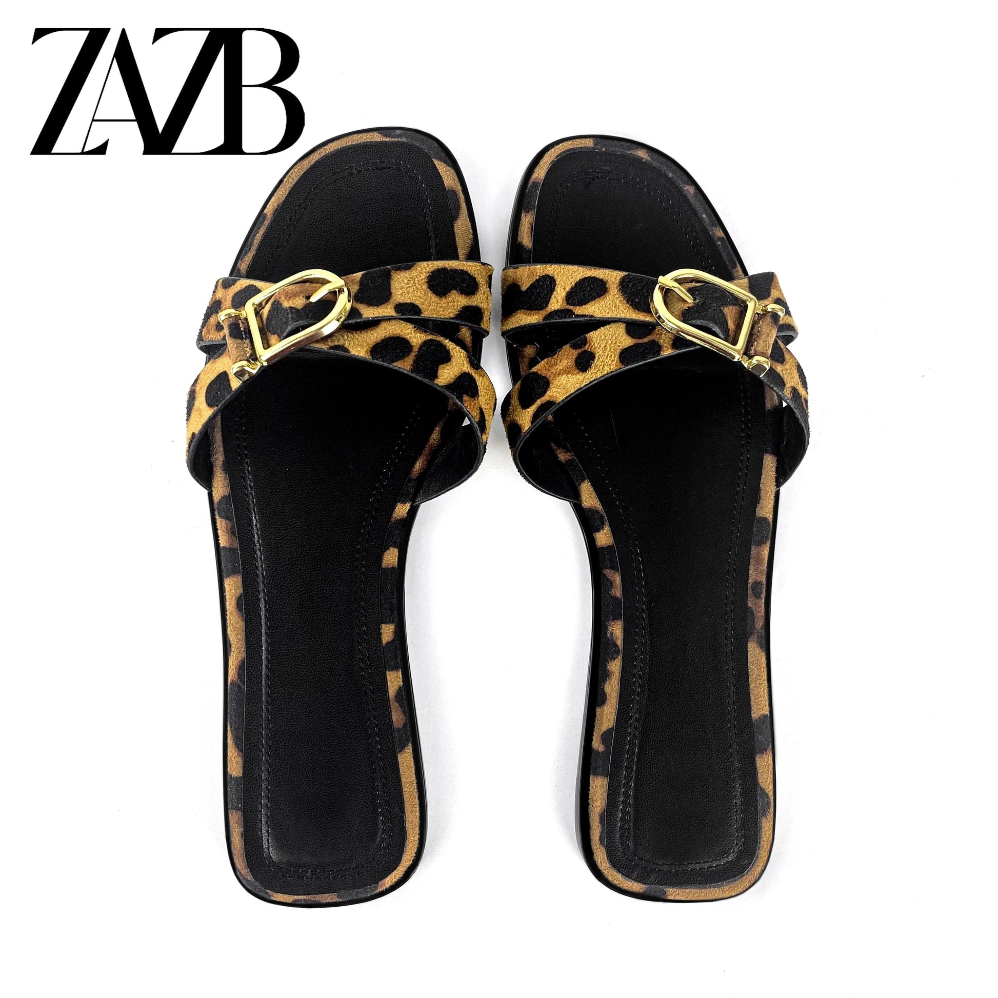ZAZB Brand Customized Leather Metal Buckle Decoration Women's Slippers Luxury Slippers Wedding Bride Women