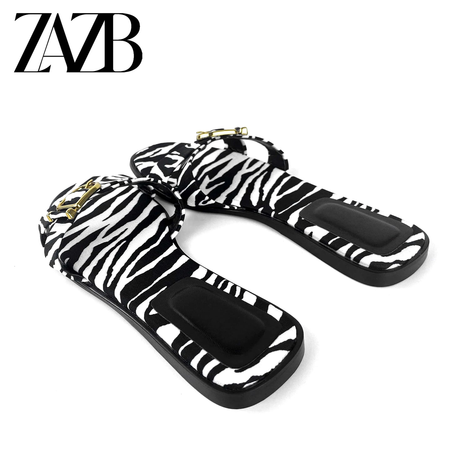 ZAZB Brand Customized Leather Metal Buckle Decoration Women's Slippers Luxury Slippers Wedding Bride Women