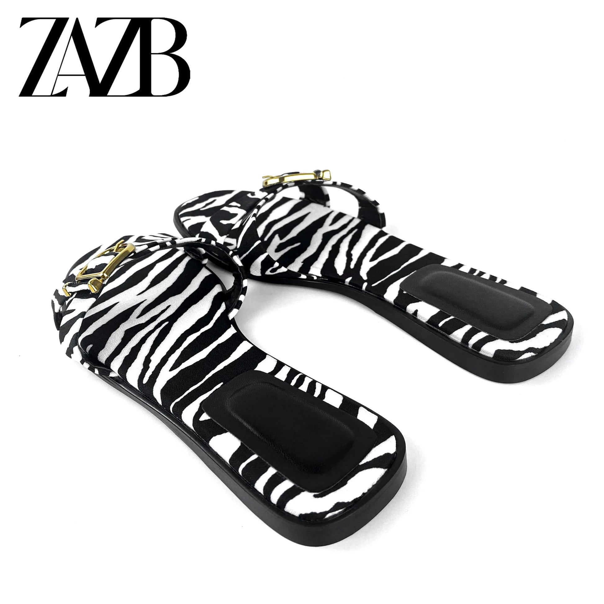 ZAZB Brand Customized Leather Metal Buckle Decoration Women's Slippers Luxury Slippers Wedding Bride Women