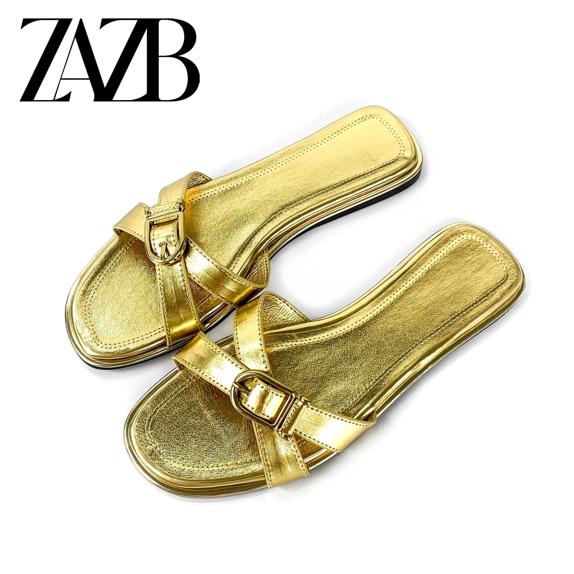 ZAZB Brand Customized Leather Metal Buckle Decoration Women's Slippers Luxury Slippers Wedding Bride Women