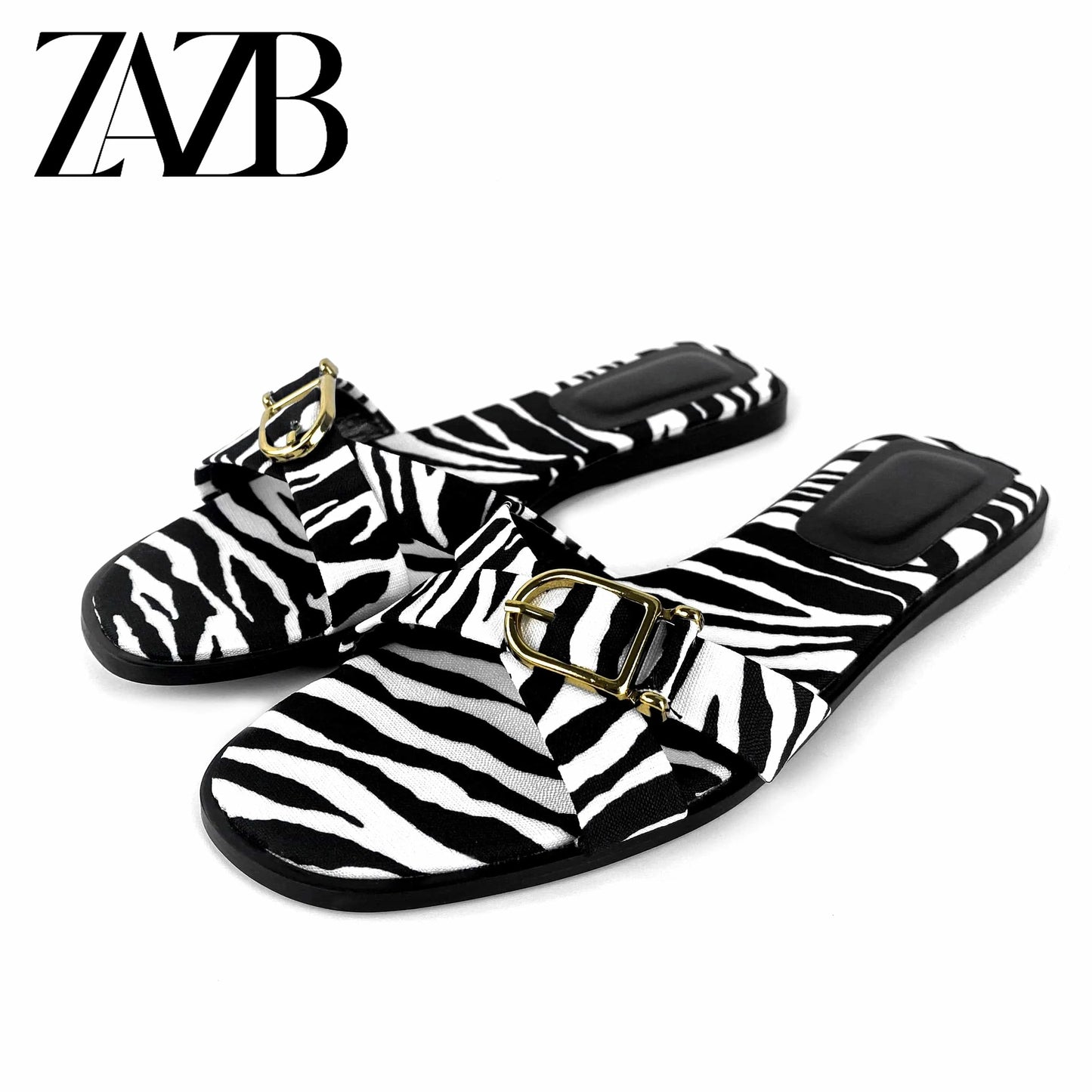 ZAZB Brand Customized Leather Metal Buckle Decoration Women's Slippers Luxury Slippers Wedding Bride Women