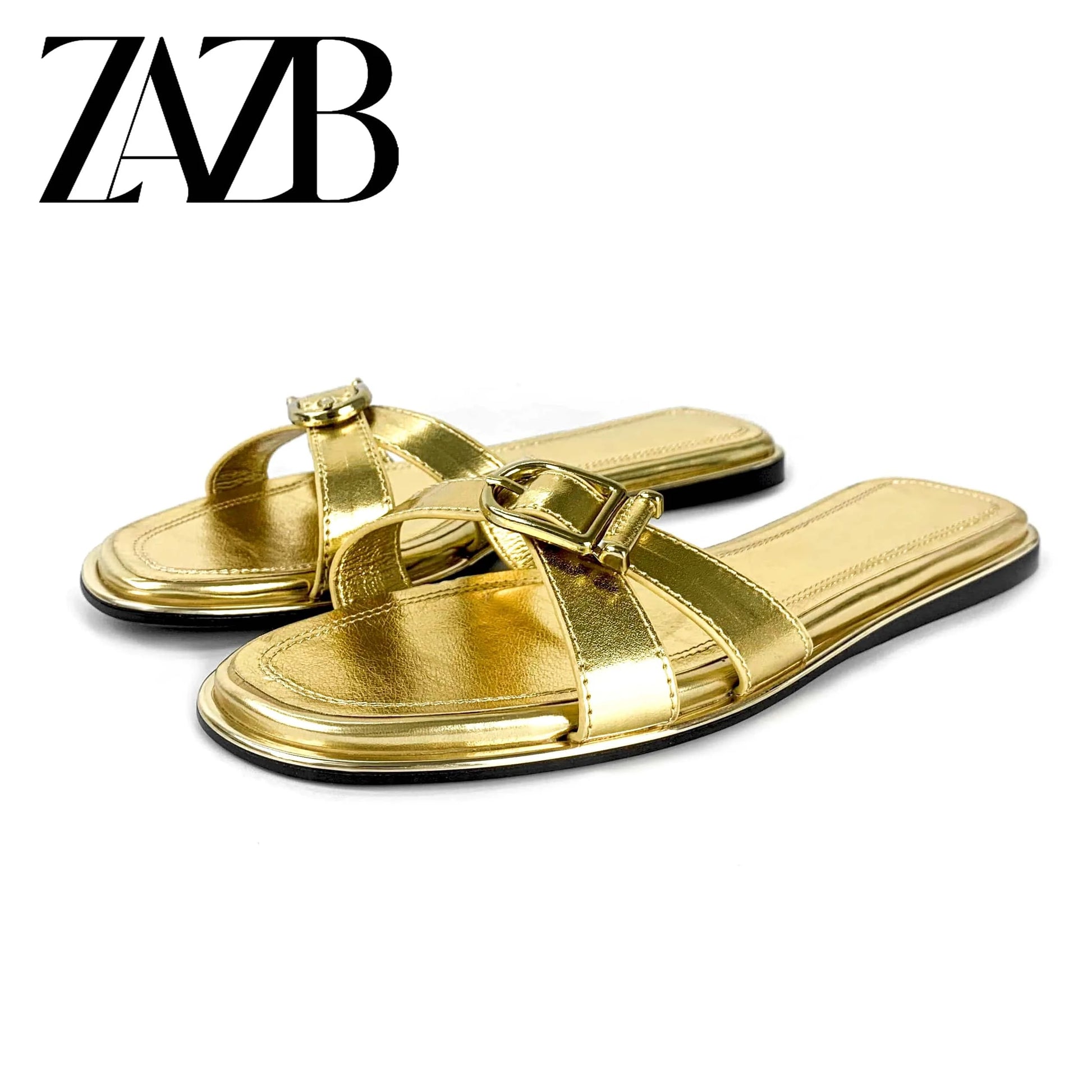 ZAZB Brand Customized Leather Metal Buckle Decoration Women's Slippers Luxury Slippers Wedding Bride Women