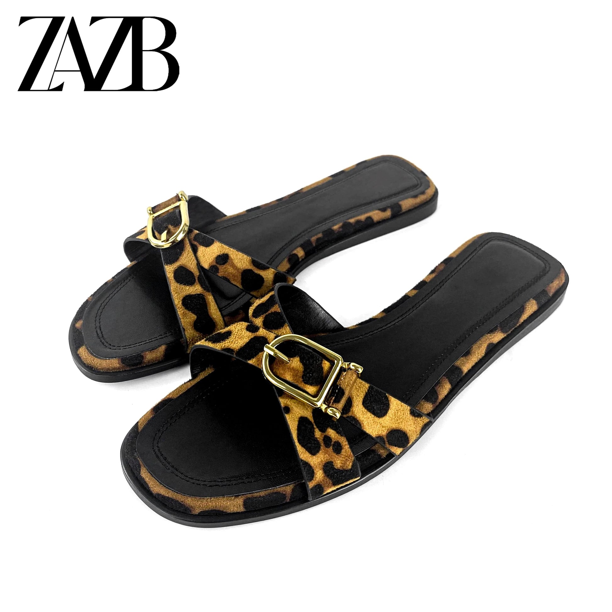 ZAZB Brand Customized Leather Metal Buckle Decoration Women's Slippers Luxury Slippers Wedding Bride Women