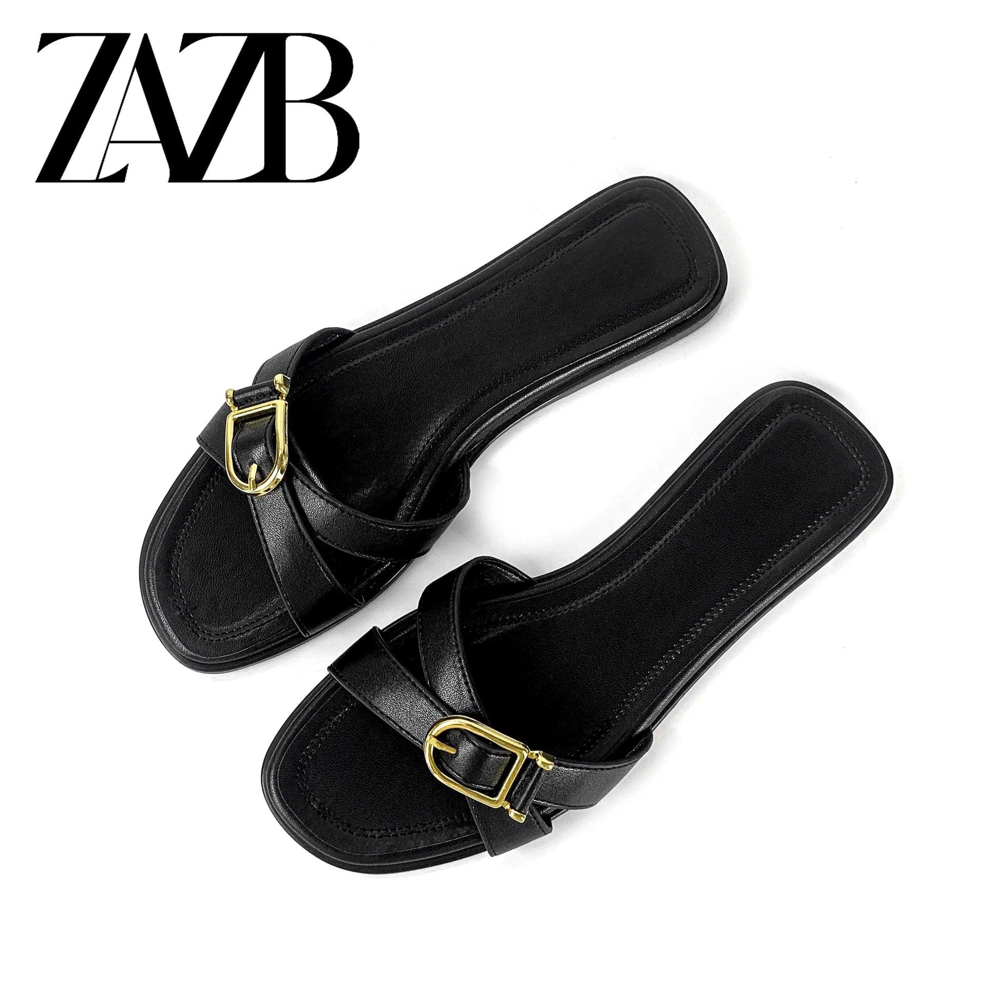 ZAZB Brand Customized Leather Metal Buckle Decoration Women's Slippers Luxury Slippers Wedding Bride Women