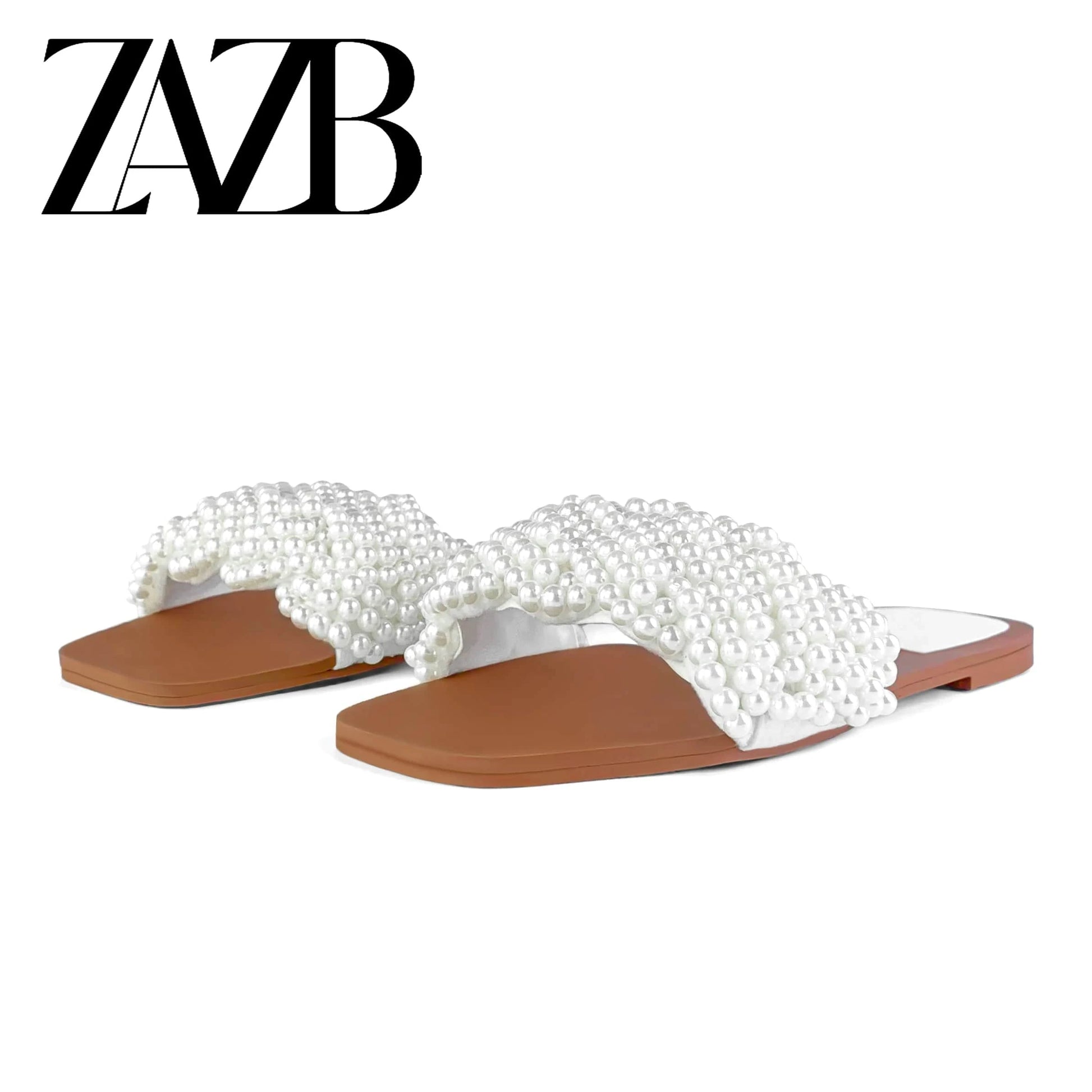 ZAZB Brand Customized Leather Pearl Slippers Women's Slippers Wedding Bride Women's and Women's Dress