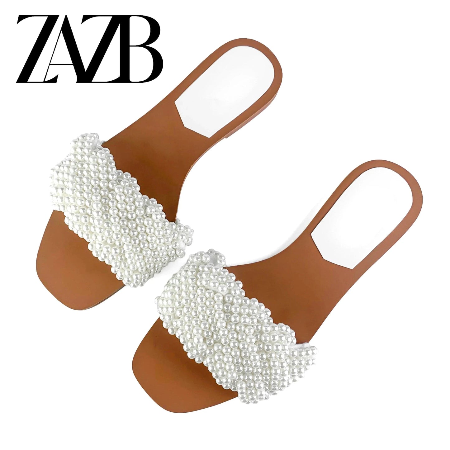 ZAZB Brand Customized Leather Pearl Slippers Women's Slippers Wedding Bride Women's and Women's Dress