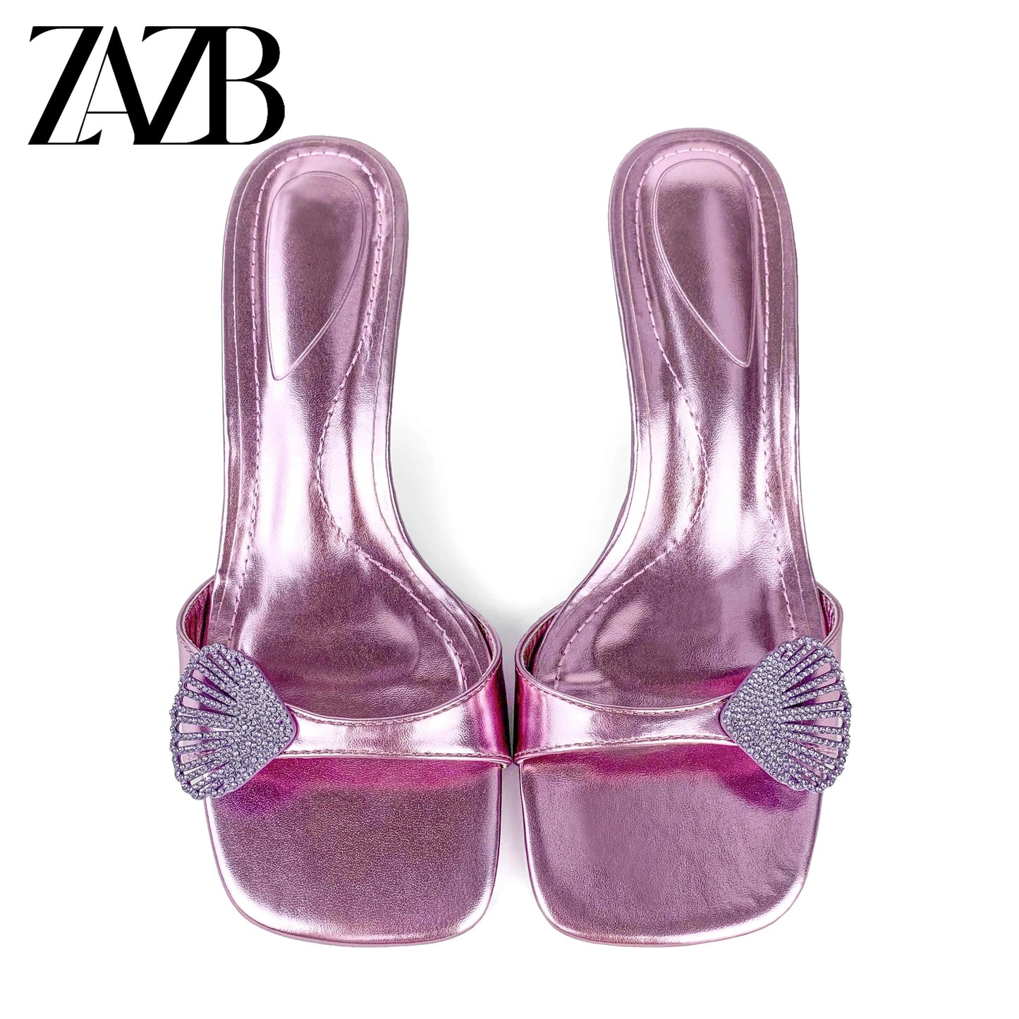 ZAZB Brand Customized Leather Pink Shell Jewelry Women's Slippers Luxury Slippers Wedding Bride Women