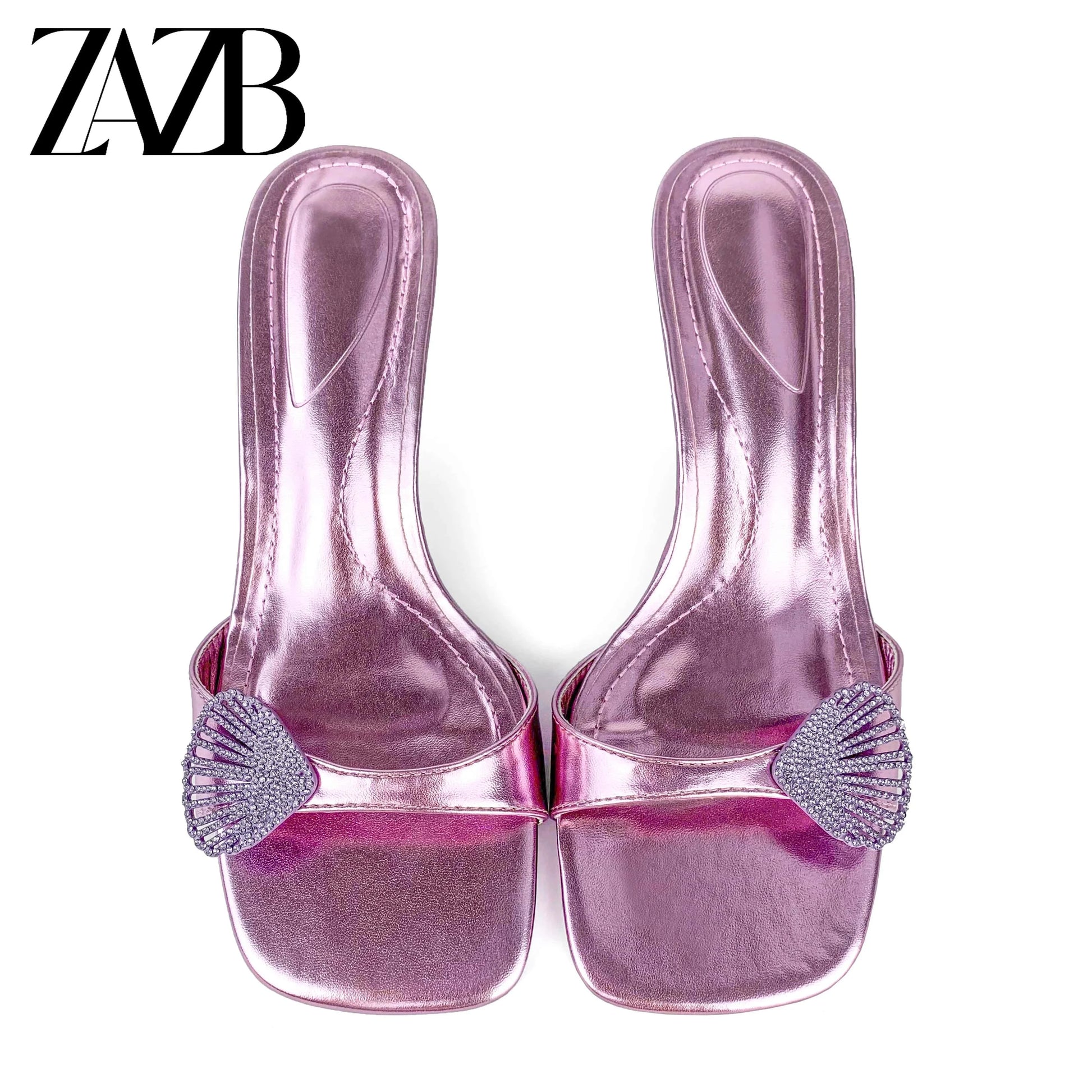 ZAZB Brand Customized Leather Pink Shell Jewelry Women's Slippers Luxury Slippers Wedding Bride Women