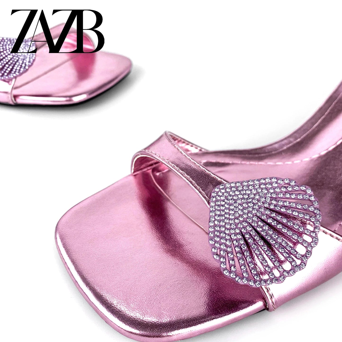 ZAZB Brand Customized Leather Pink Shell Jewelry Women's Slippers Luxury Slippers Wedding Bride Women