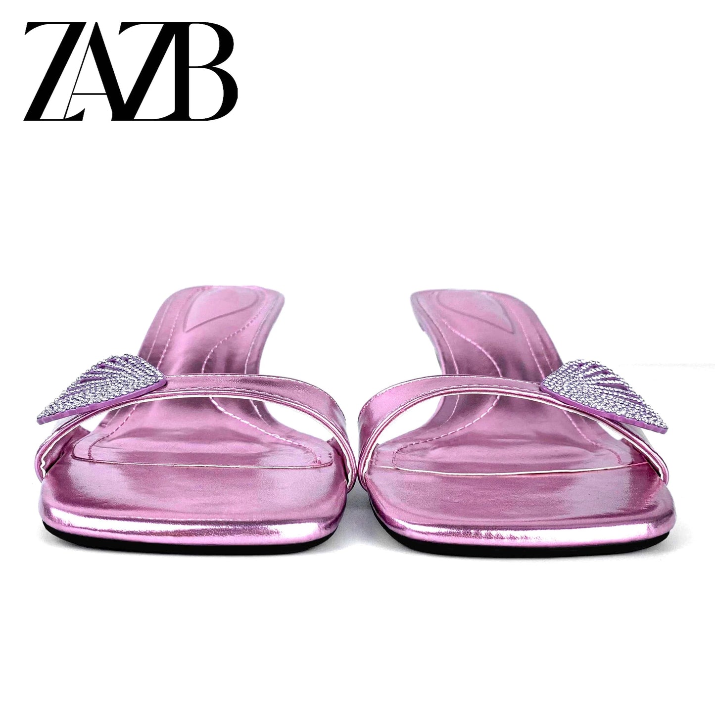 ZAZB Brand Customized Leather Pink Shell Jewelry Women's Slippers Luxury Slippers Wedding Bride Women