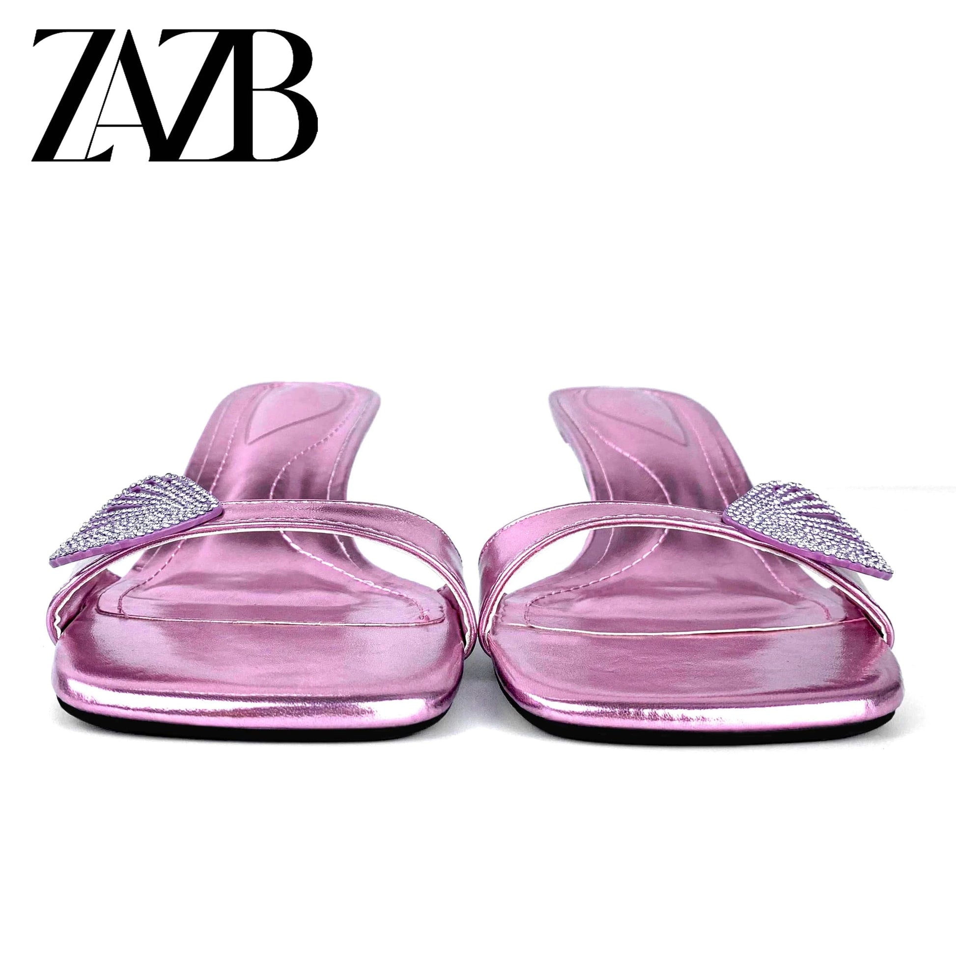 ZAZB Brand Customized Leather Pink Shell Jewelry Women's Slippers Luxury Slippers Wedding Bride Women
