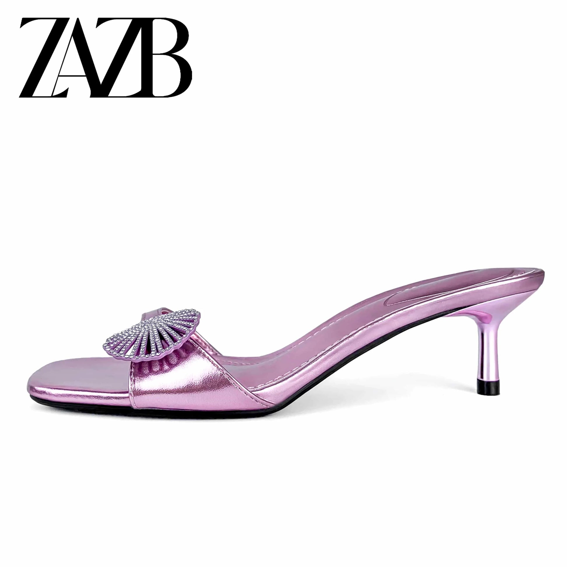 ZAZB Brand Customized Leather Pink Shell Jewelry Women's Slippers Luxury Slippers Wedding Bride Women