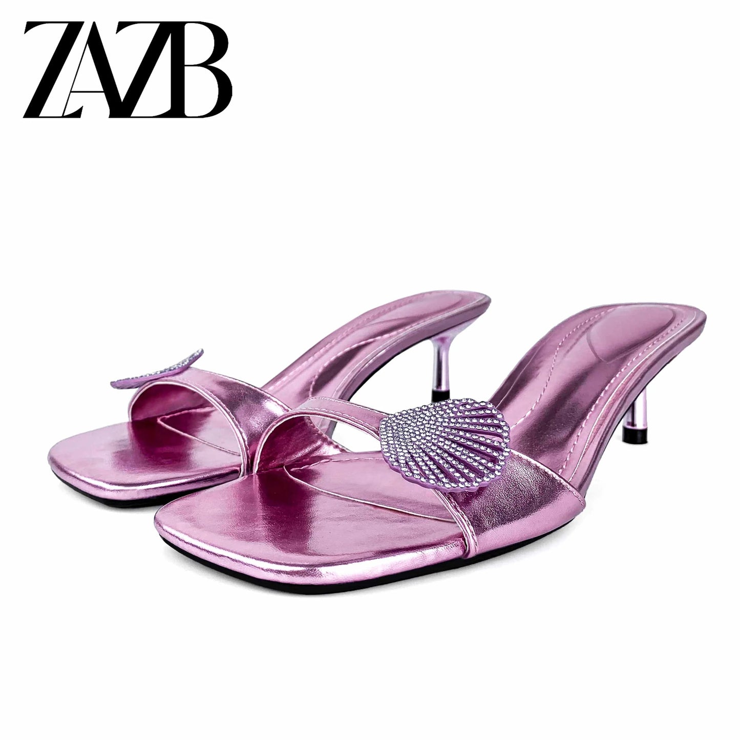 ZAZB Brand Customized Leather Pink Shell Jewelry Women's Slippers Luxury Slippers Wedding Bride Women