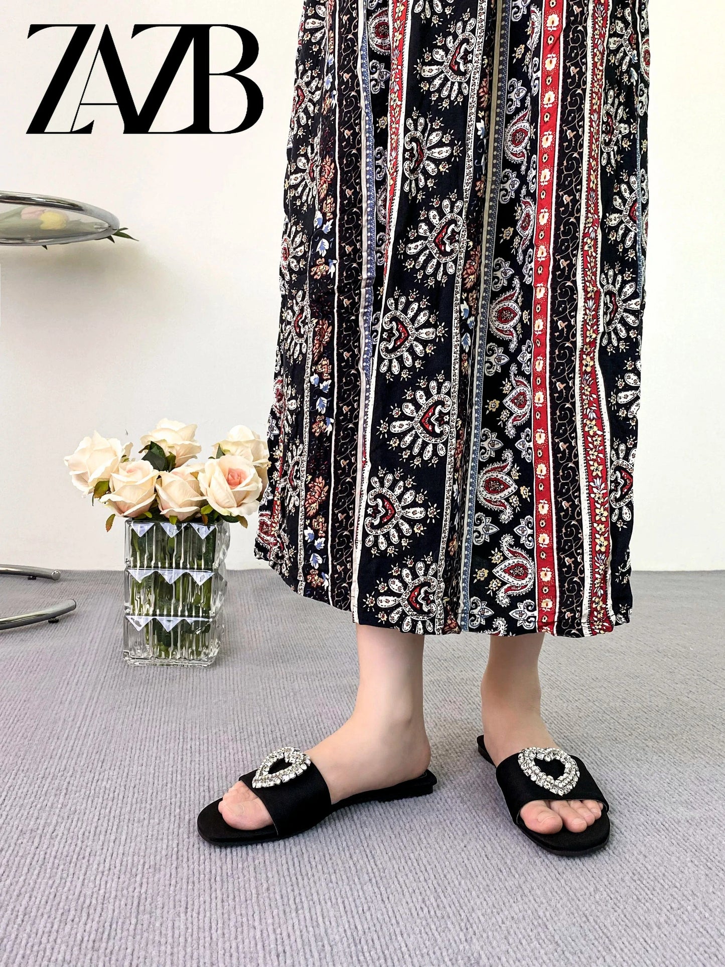 ZAZB Brand Customized Leather Slippers Women's Sandals Luxury Slippers Wedding Bride Ladies and Women's Dress