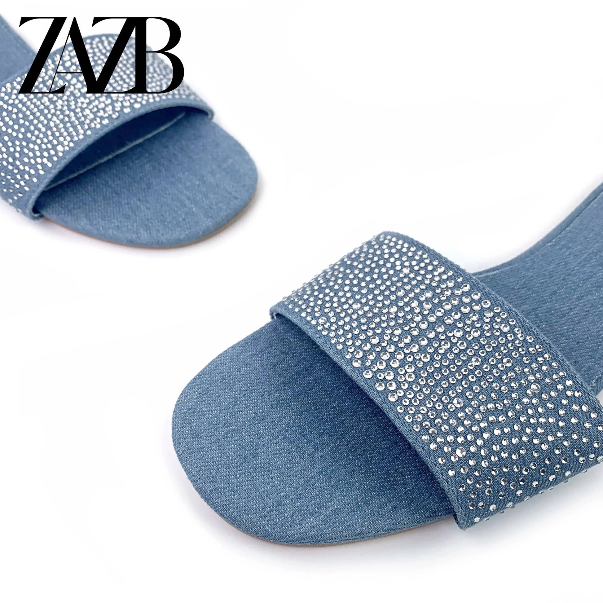 ZAZB Brand Customized Leather Slippers Women's Slippers Denim Fabric Wedding Bride Ladies and Women's Dress