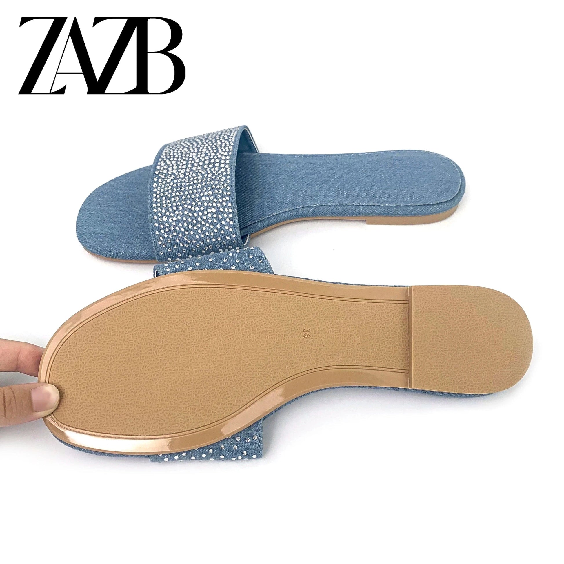 ZAZB Brand Customized Leather Slippers Women's Slippers Denim Fabric Wedding Bride Ladies and Women's Dress