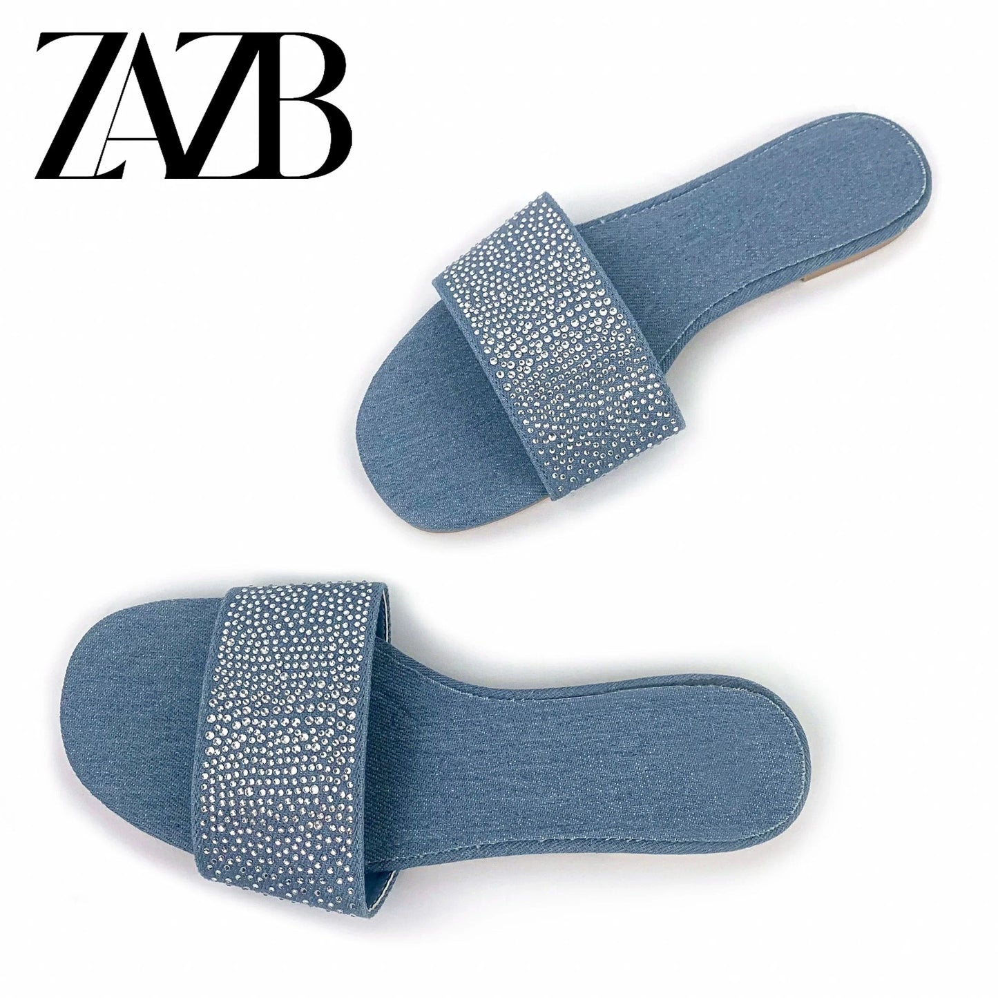 ZAZB Brand Customized Leather Slippers Women's Slippers Denim Fabric Wedding Bride Ladies and Women's Dress