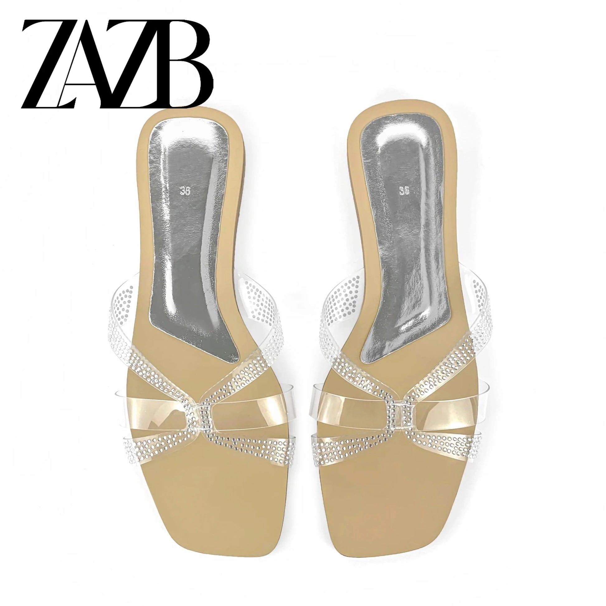 ZAZB brand customized transparent slippers, designed specifically for women, flat bottomed slippers, bride's women's shoes