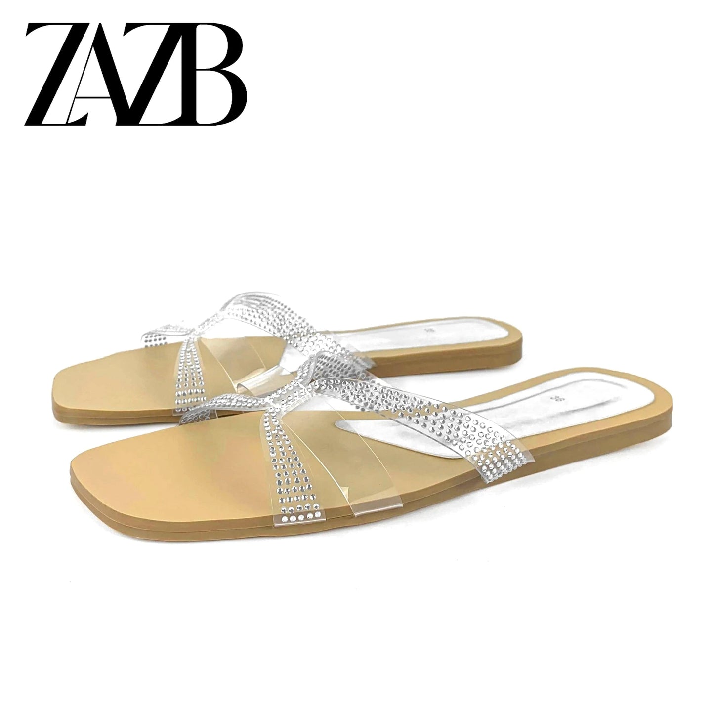 ZAZB brand customized transparent slippers, designed specifically for women, flat bottomed slippers, bride's women's shoes