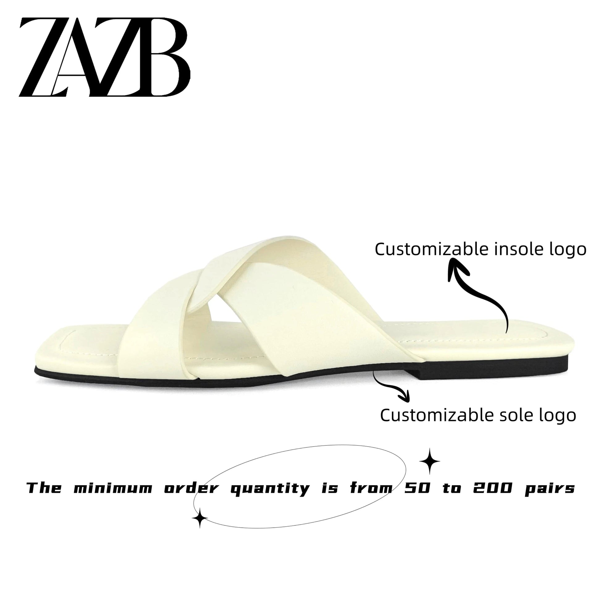 ZAZB Brand Customized Women's Shoes Luxury Flat Bottom Beige Slippers