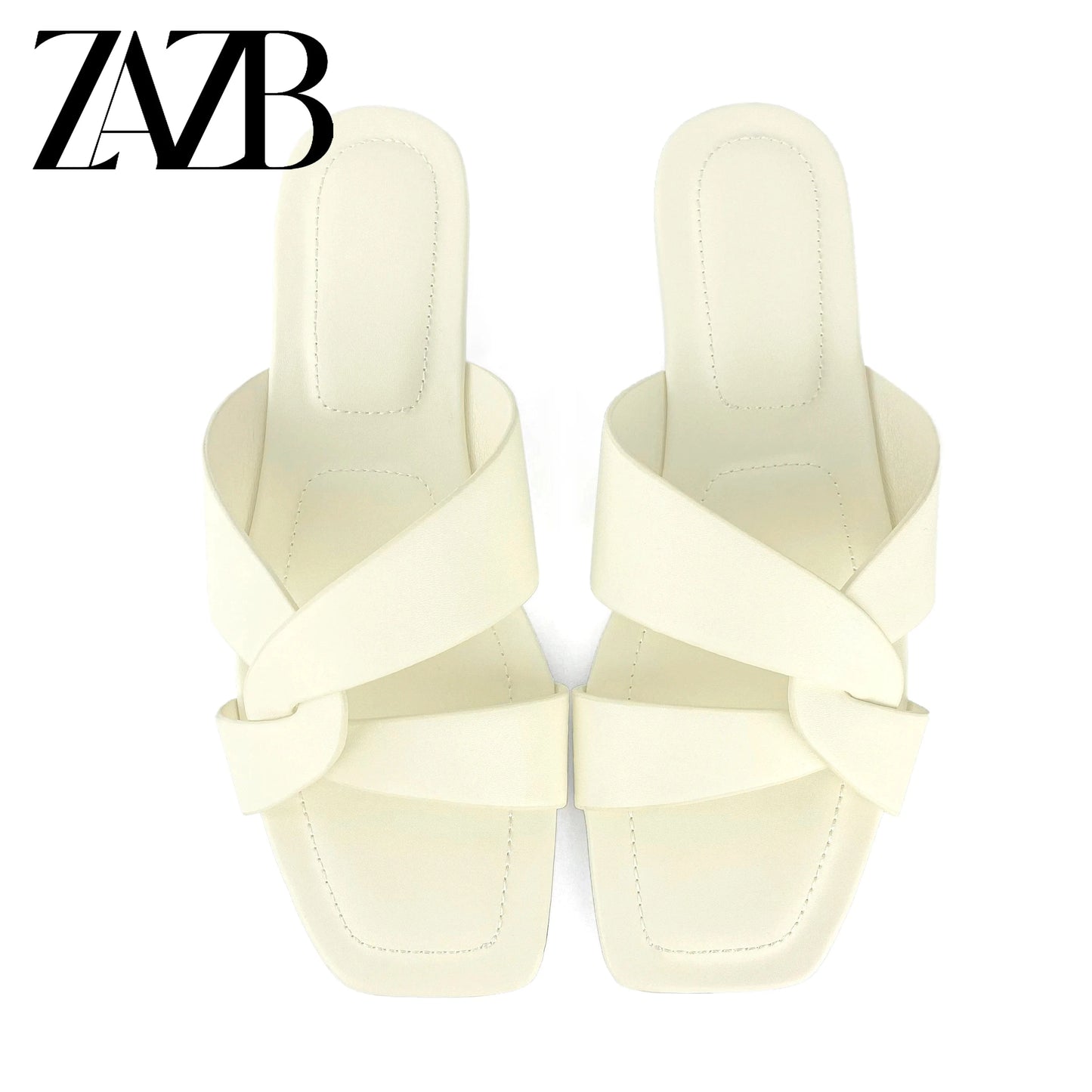 ZAZB Brand Customized Women's Shoes Luxury Flat Bottom Beige Slippers