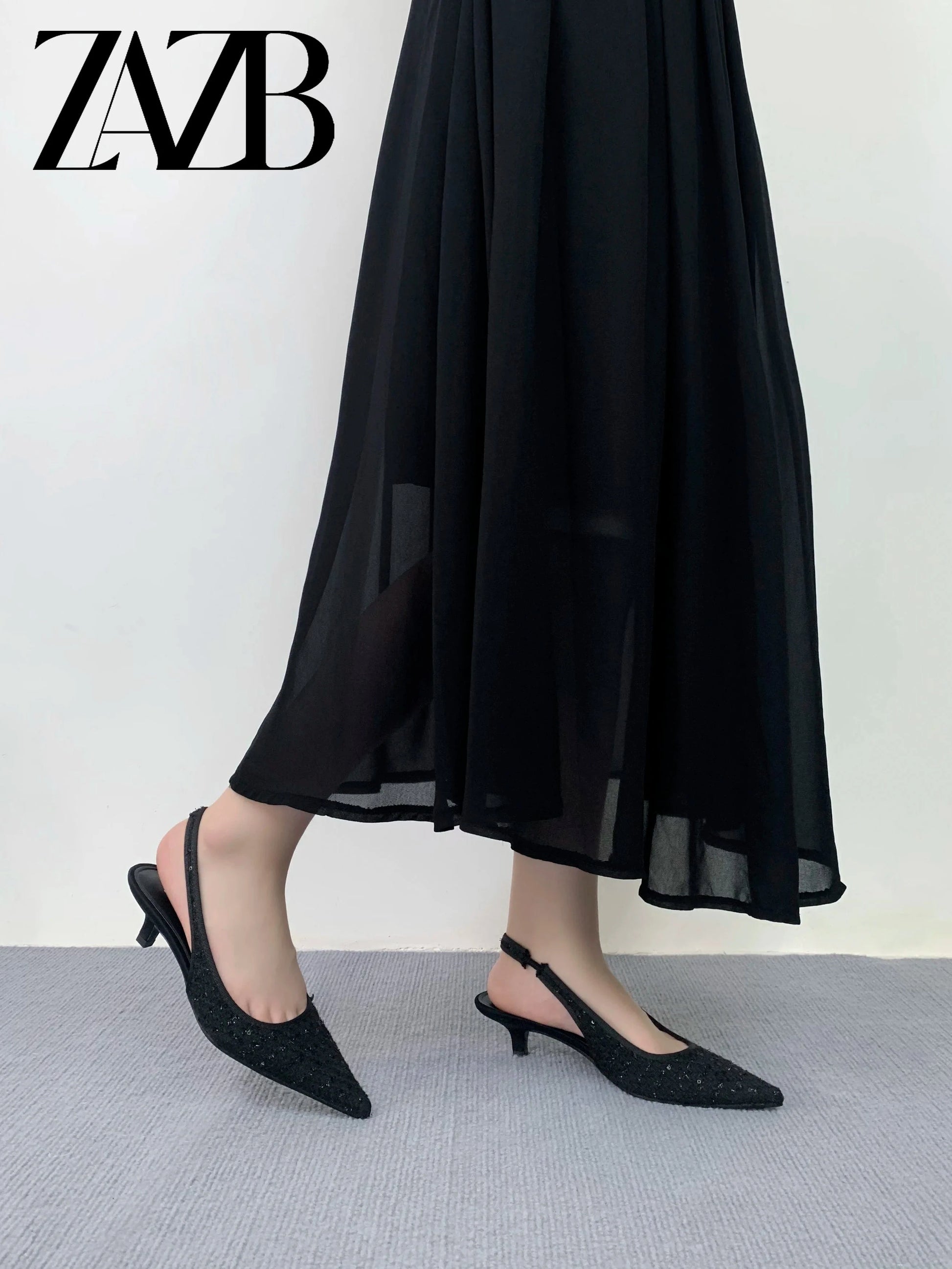 ZAZB Brand Women's Customized Black Mid Heel Sandals Bridal Shoes Elegant Women