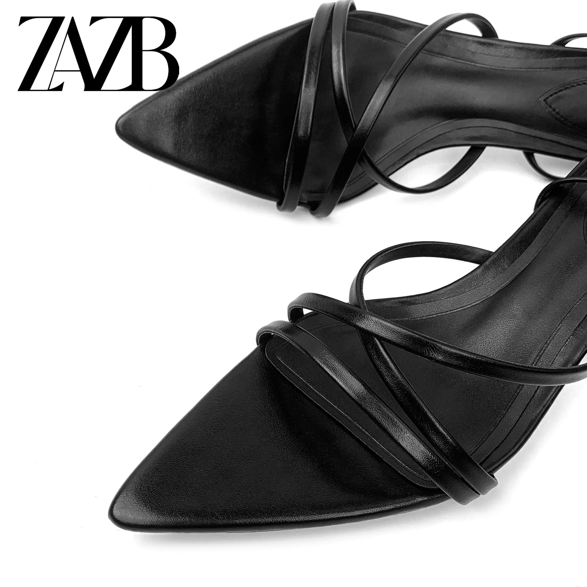ZAZB Brand Women's Customized Black Pointed Mid Heel Sandals Bridal Shoes Elegant Women