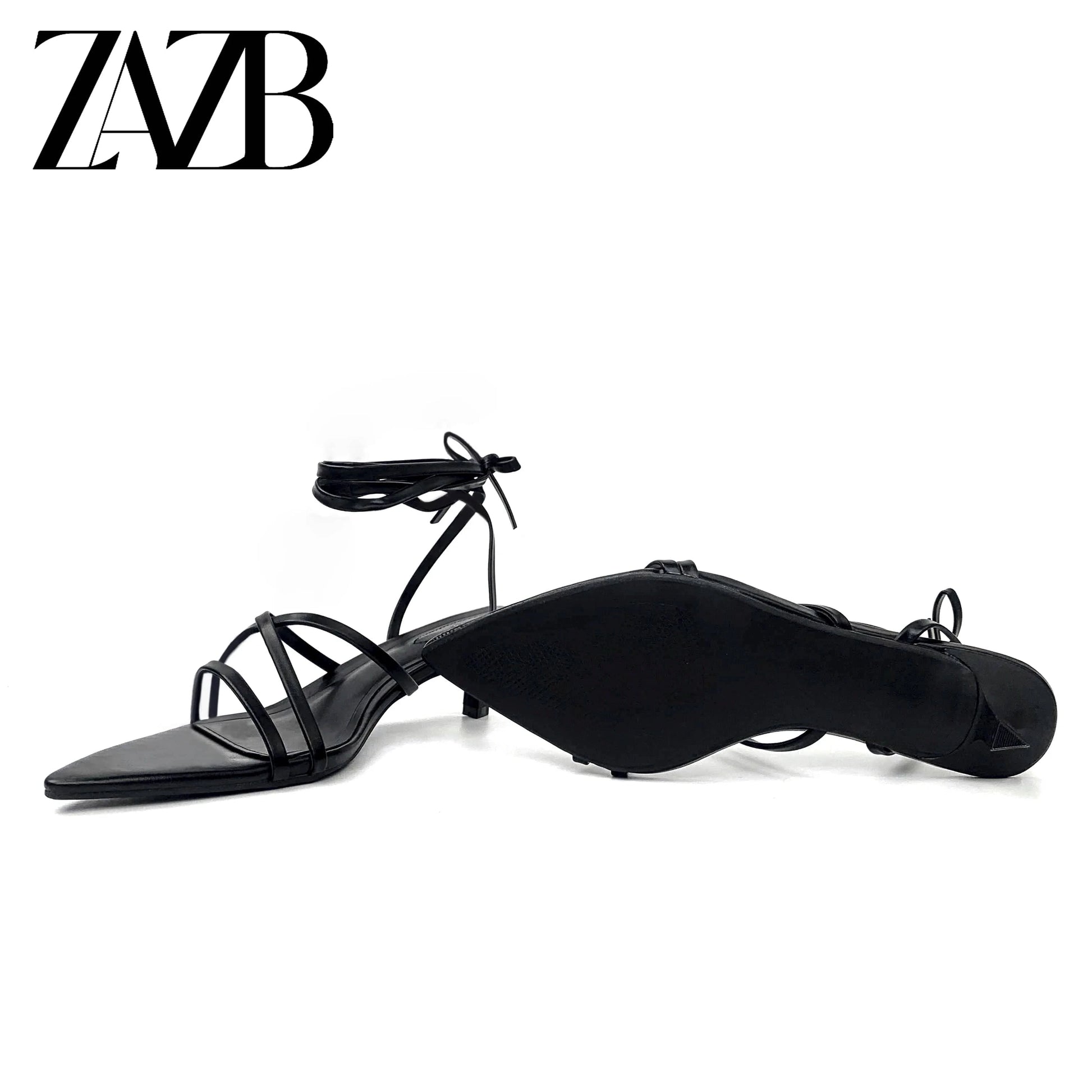 ZAZB Brand Women's Customized Black Pointed Mid Heel Sandals Bridal Shoes Elegant Women