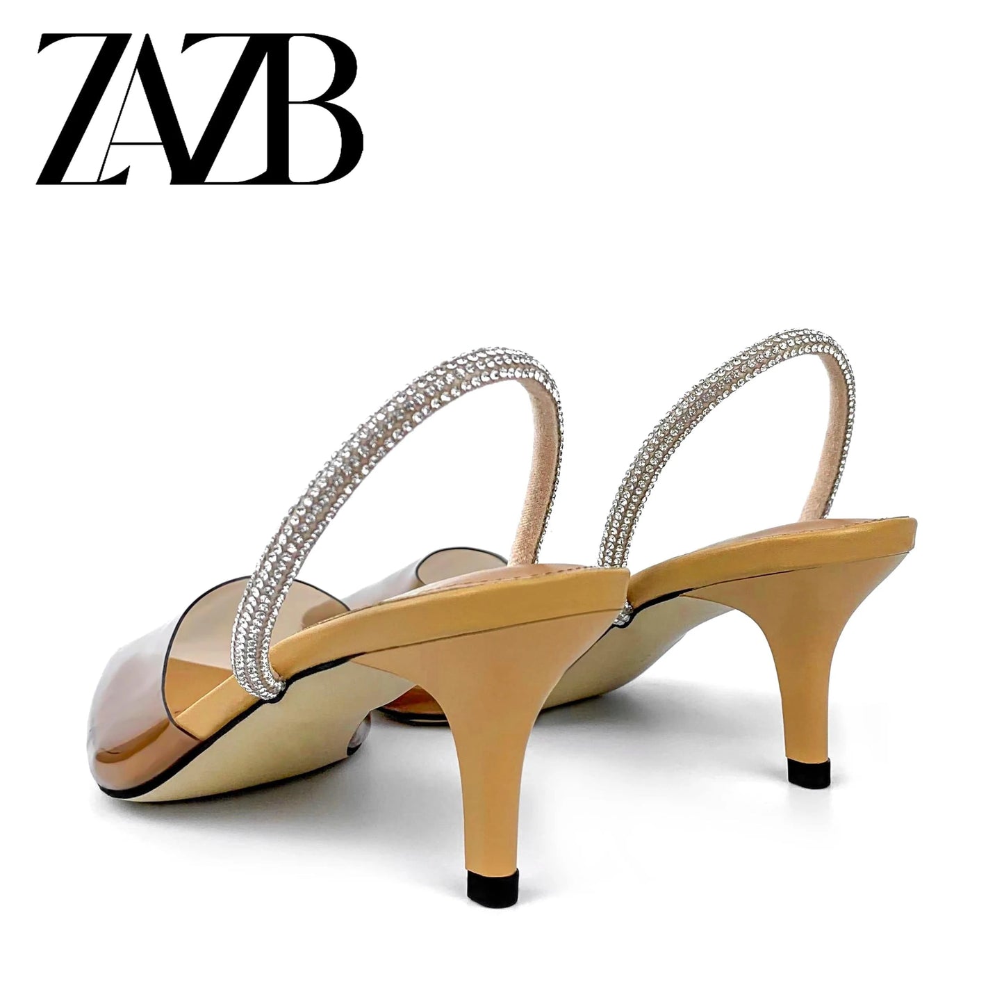 ZAZB Brand Women's Customized Brown High Heel Transparent Sandals Bridal Shoes Elegant Women