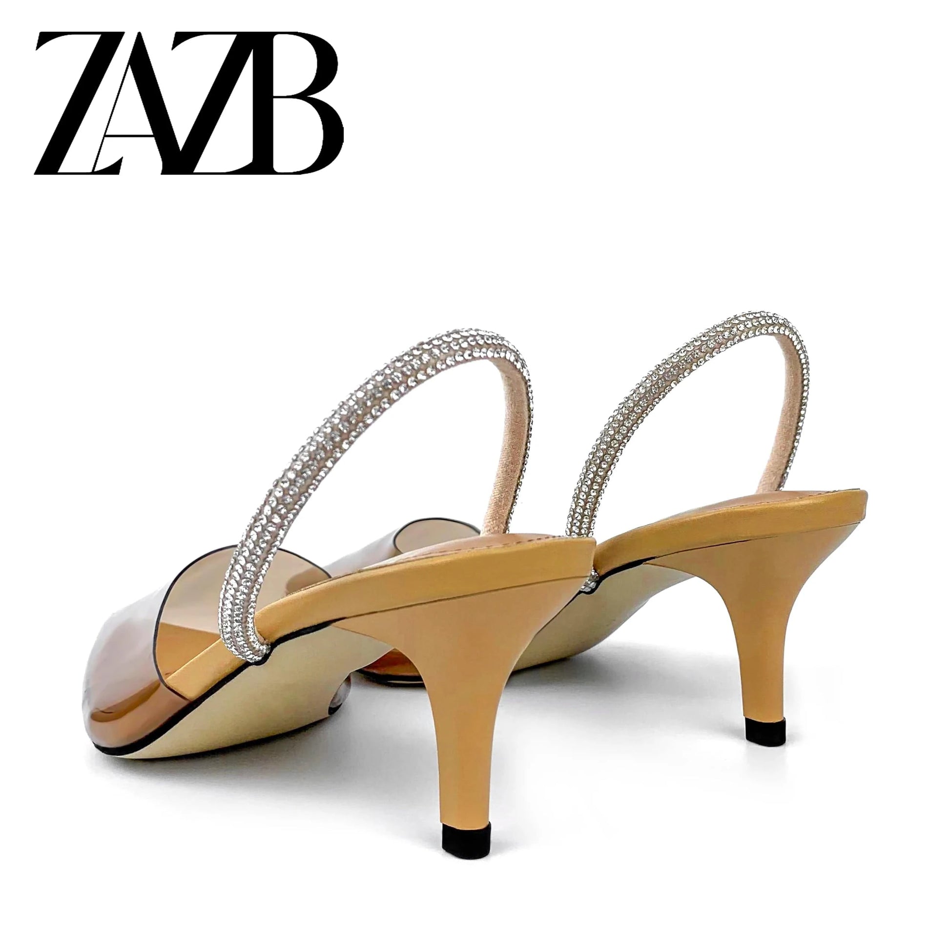 ZAZB Brand Women's Customized Brown High Heel Transparent Sandals Bridal Shoes Elegant Women