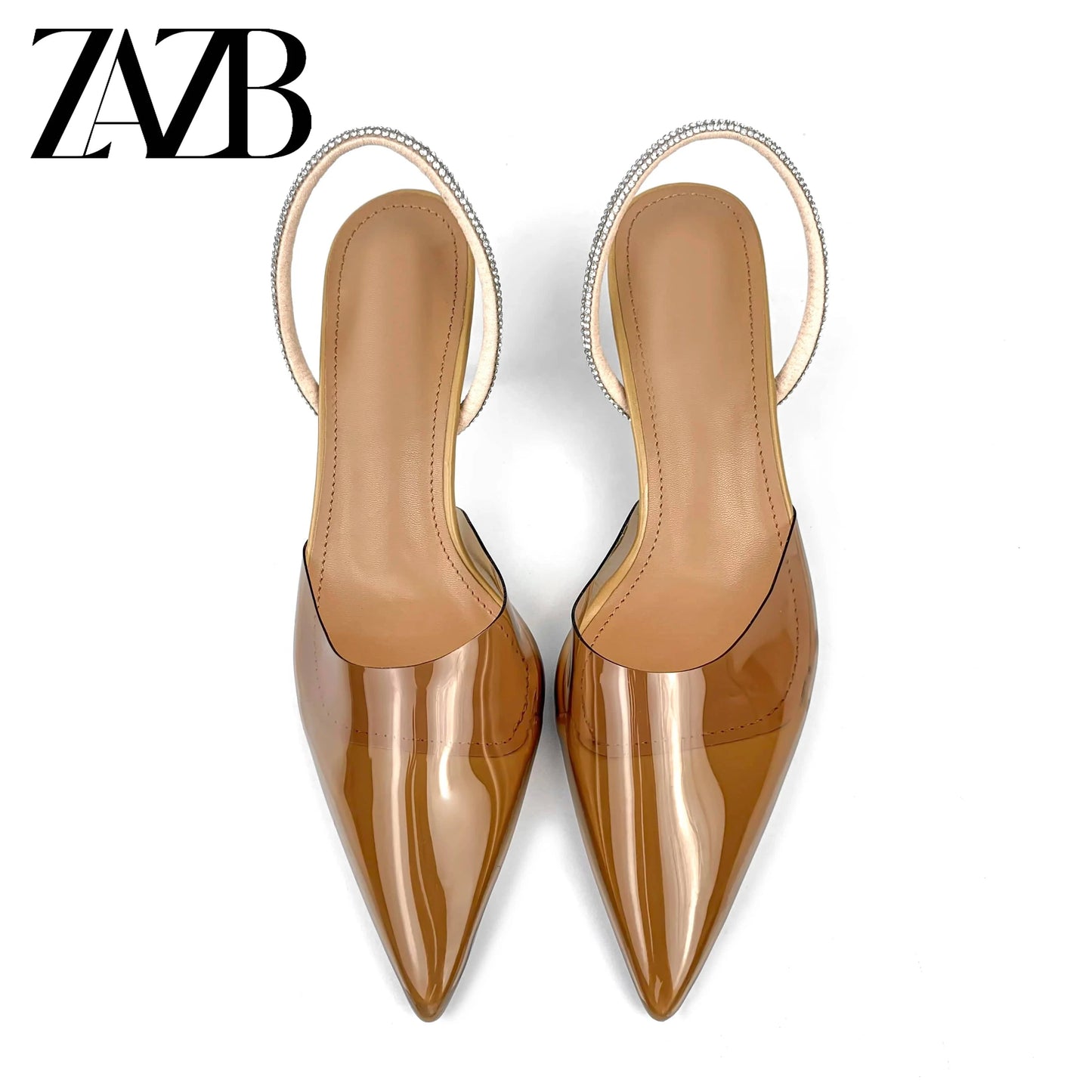 ZAZB Brand Women's Customized Brown High Heel Transparent Sandals Bridal Shoes Elegant Women
