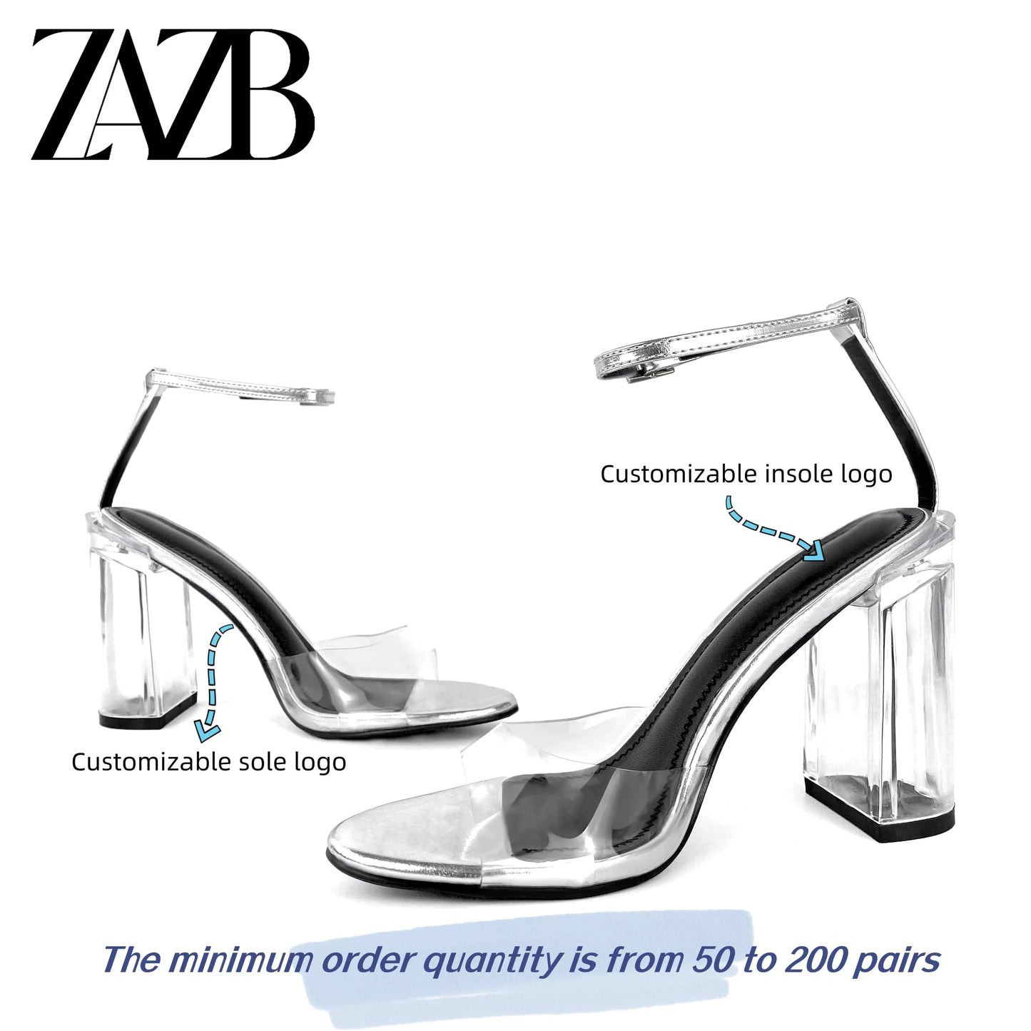 ZAZB Brand Women's Customized Leather High Heels Transparent Heel Sandals Slim Fit Wedding Bride Elegant Woman