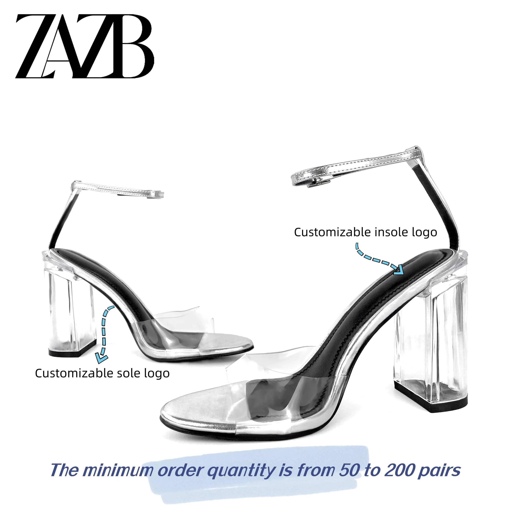 ZAZB Brand Women's Customized Leather High Heels Transparent Heel Sandals Slim Fit Wedding Bride Elegant Woman